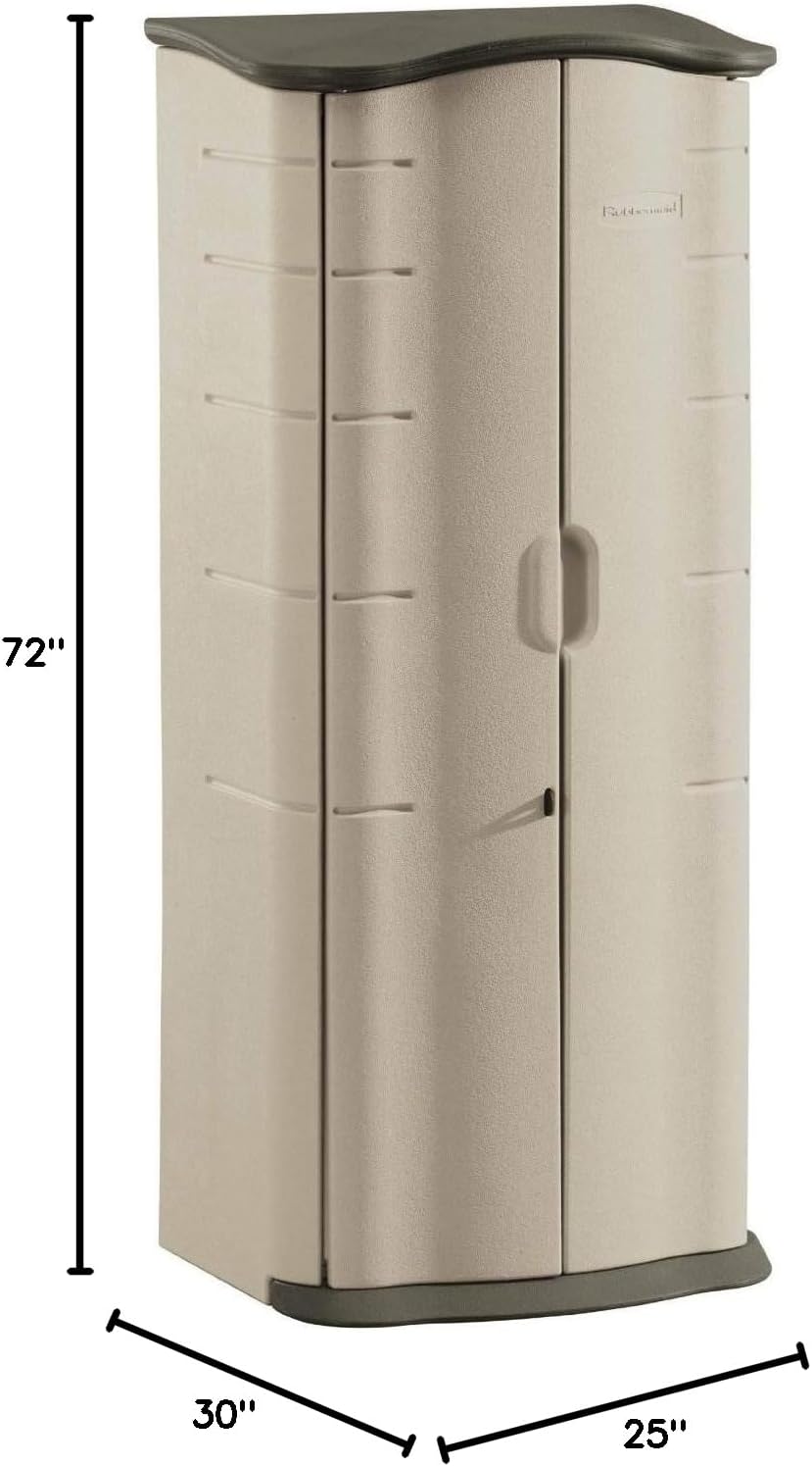 NEW - Rubbermaid Vertical Resin Weather Resistant Outdoor Storage Shed, 2x2.5 ft., Olive and Sandstone, for Garden/Backyard/Home/Pool - Retail $329