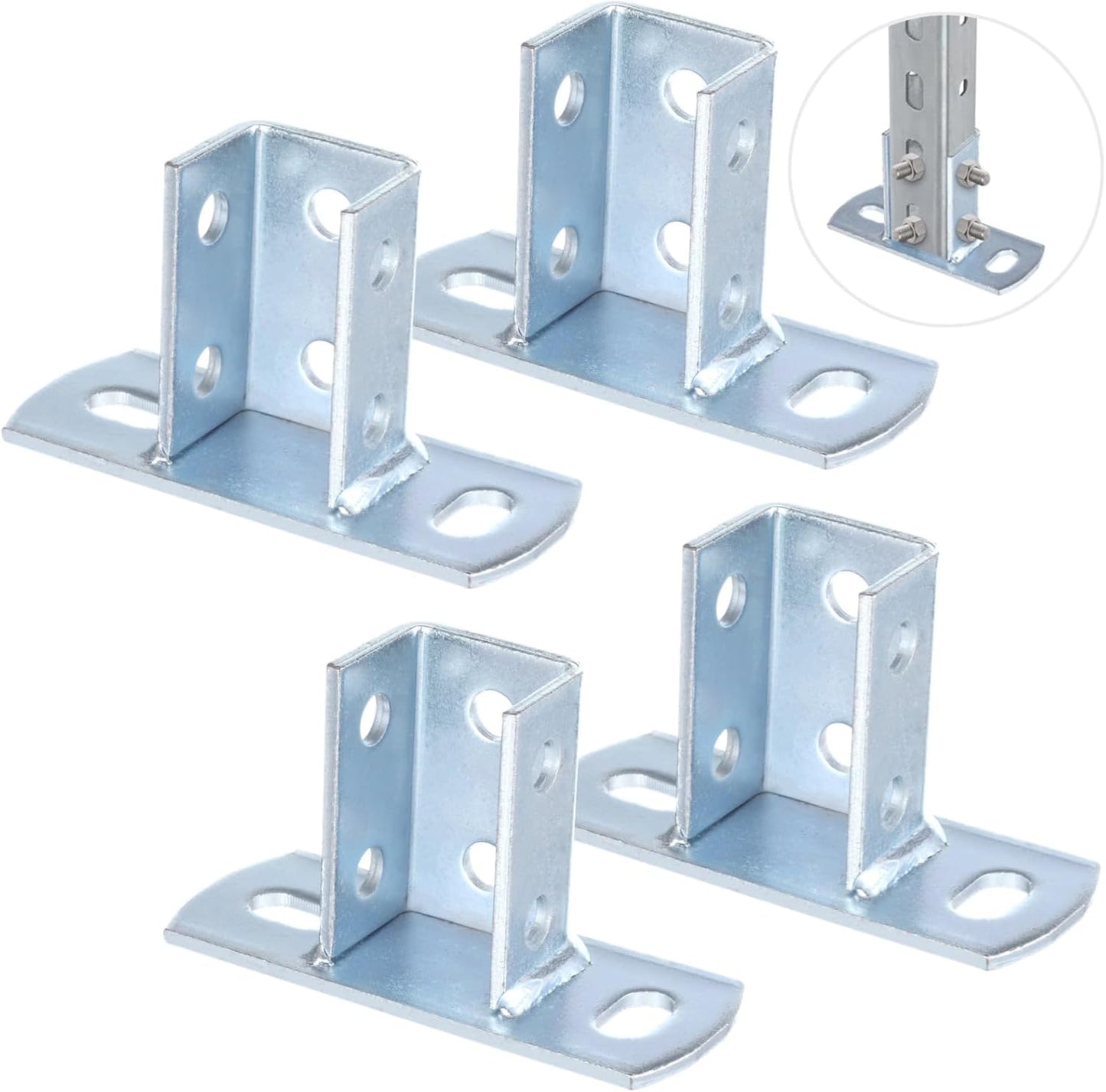 8 PCS Strut Post Bases, 2 Slotted Holes U Post Base for 1-5/8 Inches Square Single Channel, Heavy Duty Galvanized Carbon Steel Wall Ground Floor Mounting System, Universal Shelf Bracket Pile Base