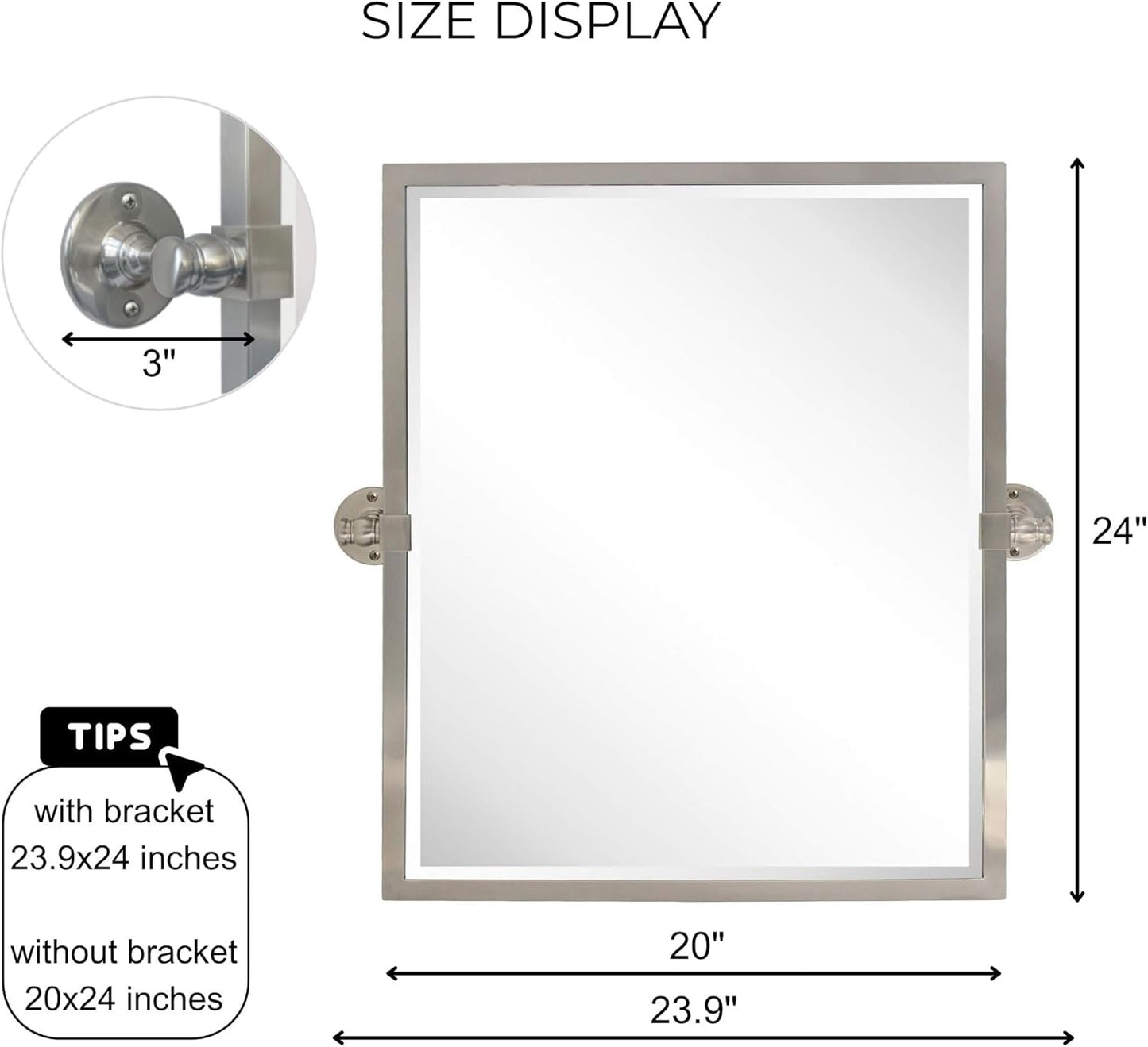 TEHOME Pivot Mirror Brushed Nickel Tilt Rectangle Bathroom Mirror Tilting Metal Framed Beveled Vanity Mirrors, Overall 23.9 x 24 inches (Mirrror 20 x 24 inches)