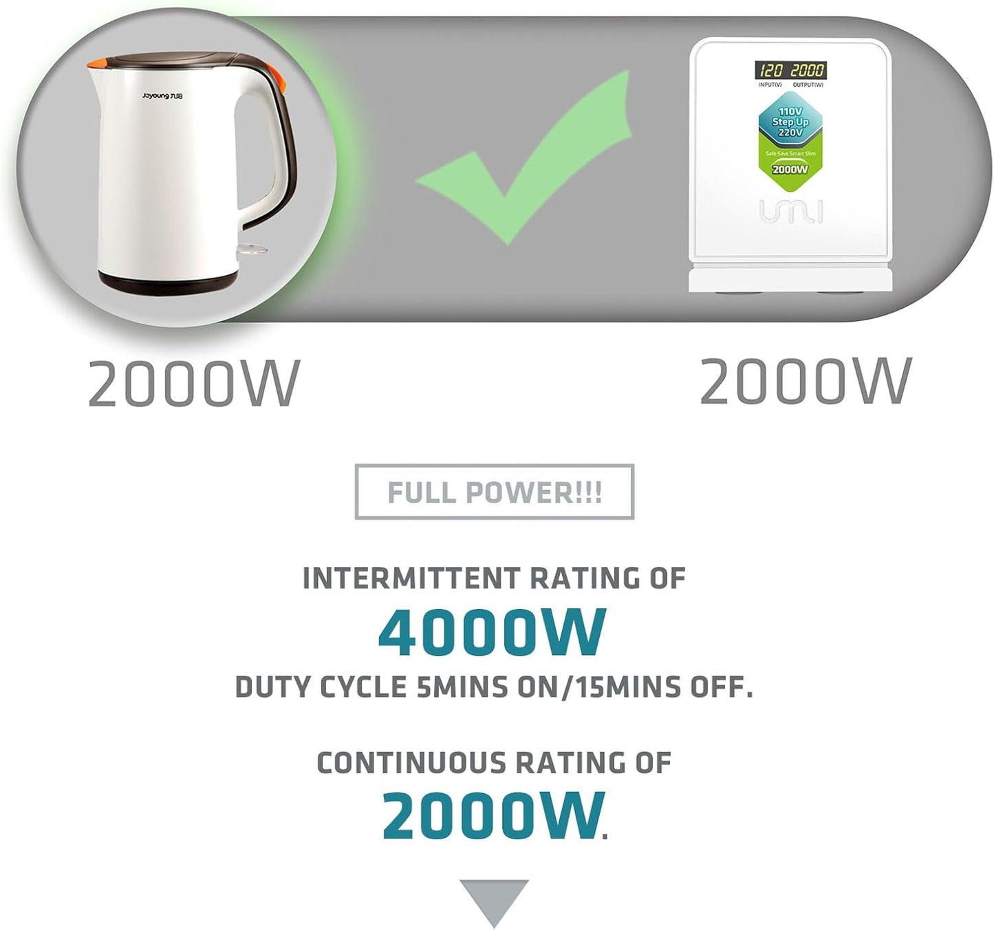 UMI 2000W Step Up Voltage 110v to 220v Converter, Voltage Converter 110v to 220v for Large Capacity Device Up to 4000W, Step Up Converter 110v to 220v with Pure Copper Coils- Transformer 110v to 220v