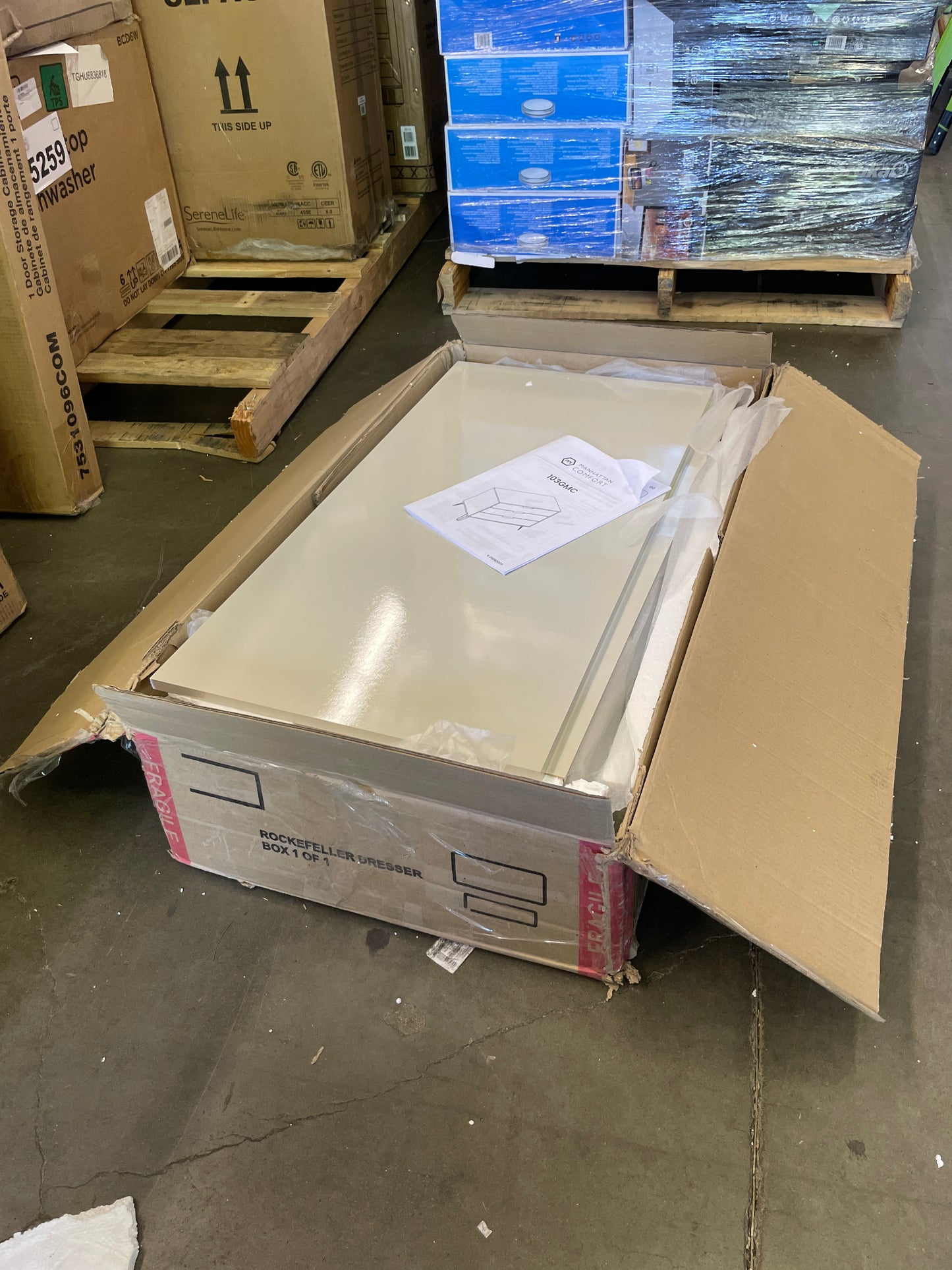 Manhattan Comfort Rockefeller Mid-Century Modern 3-Drawer Bedroom Dresser, Natural, Off-White Finish - Retail $192