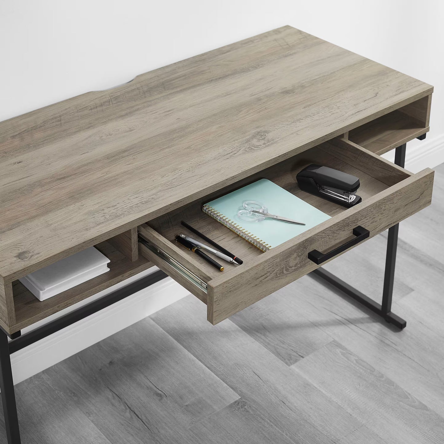 Insignia™ - Computer Desk with Drawer – 47" Wide - Dark Oak