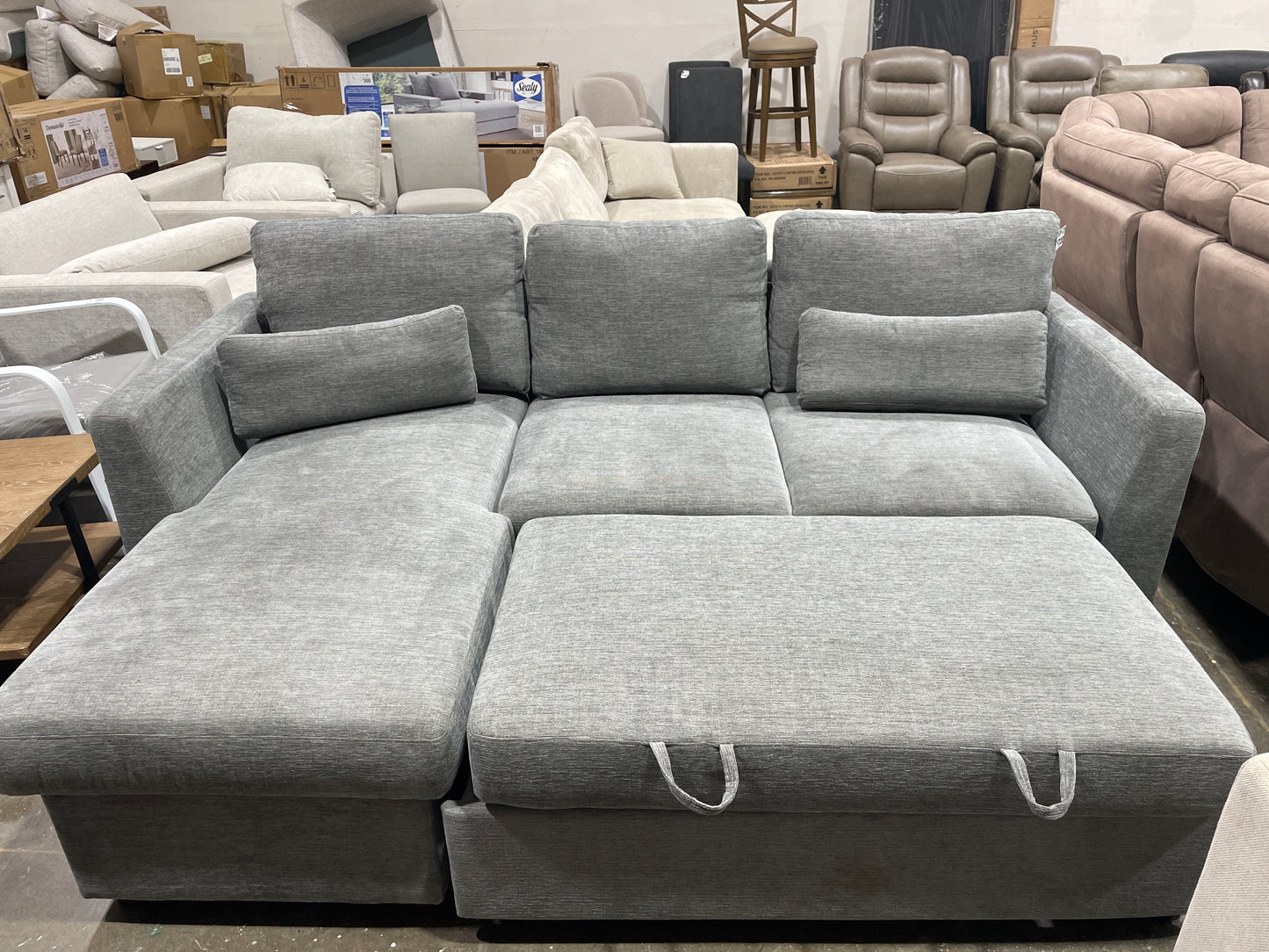 Coddle Luke Fabric Sleeper Sofa with Reversible Chaise and Storage, Gray