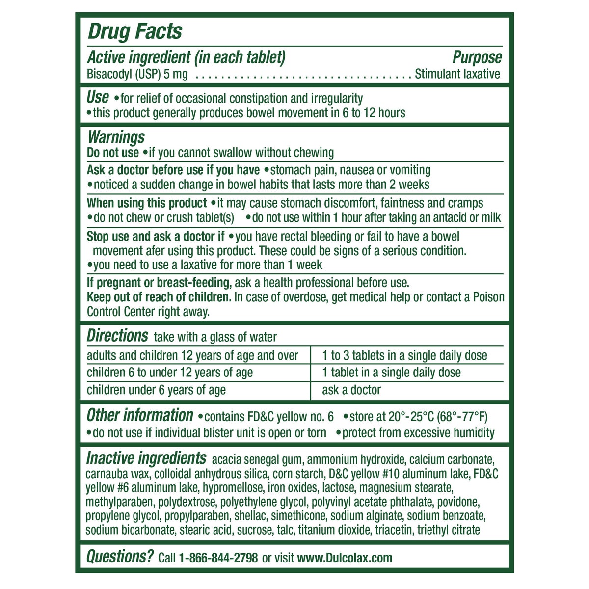 Dulcolax Laxative, 200 Tablets