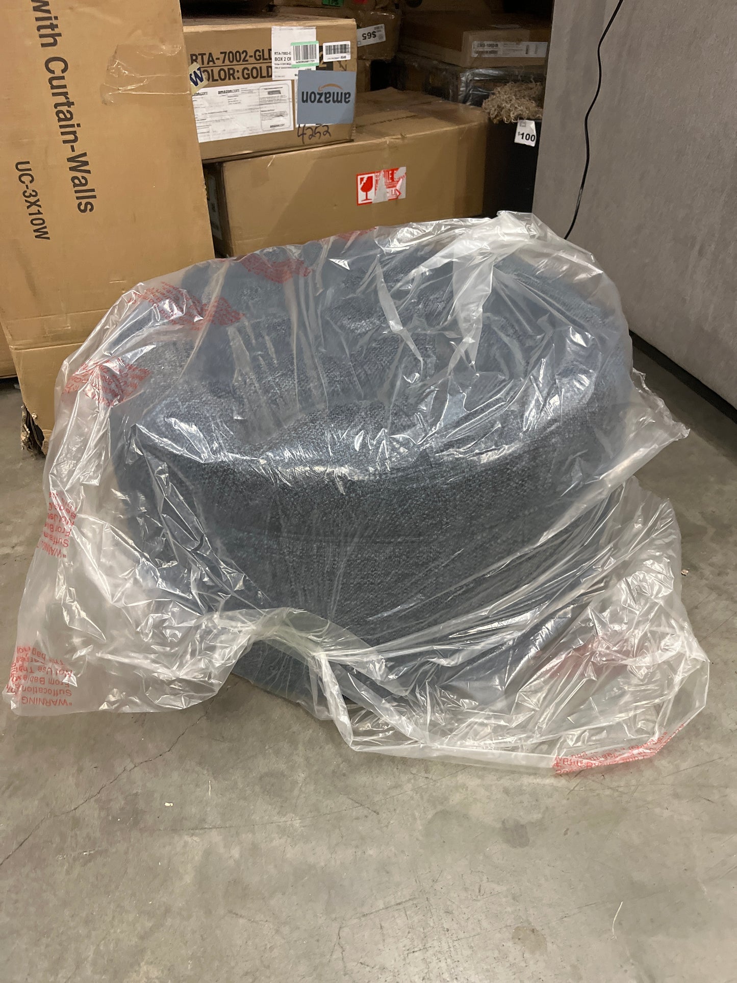 Homepop Home Decor | Large Button Tufted Woven Round Storage Ottoman for Living Room & Bedroom (Navy Woven) 25 inch D x 25 inch W x 15 inch H - Retail $142