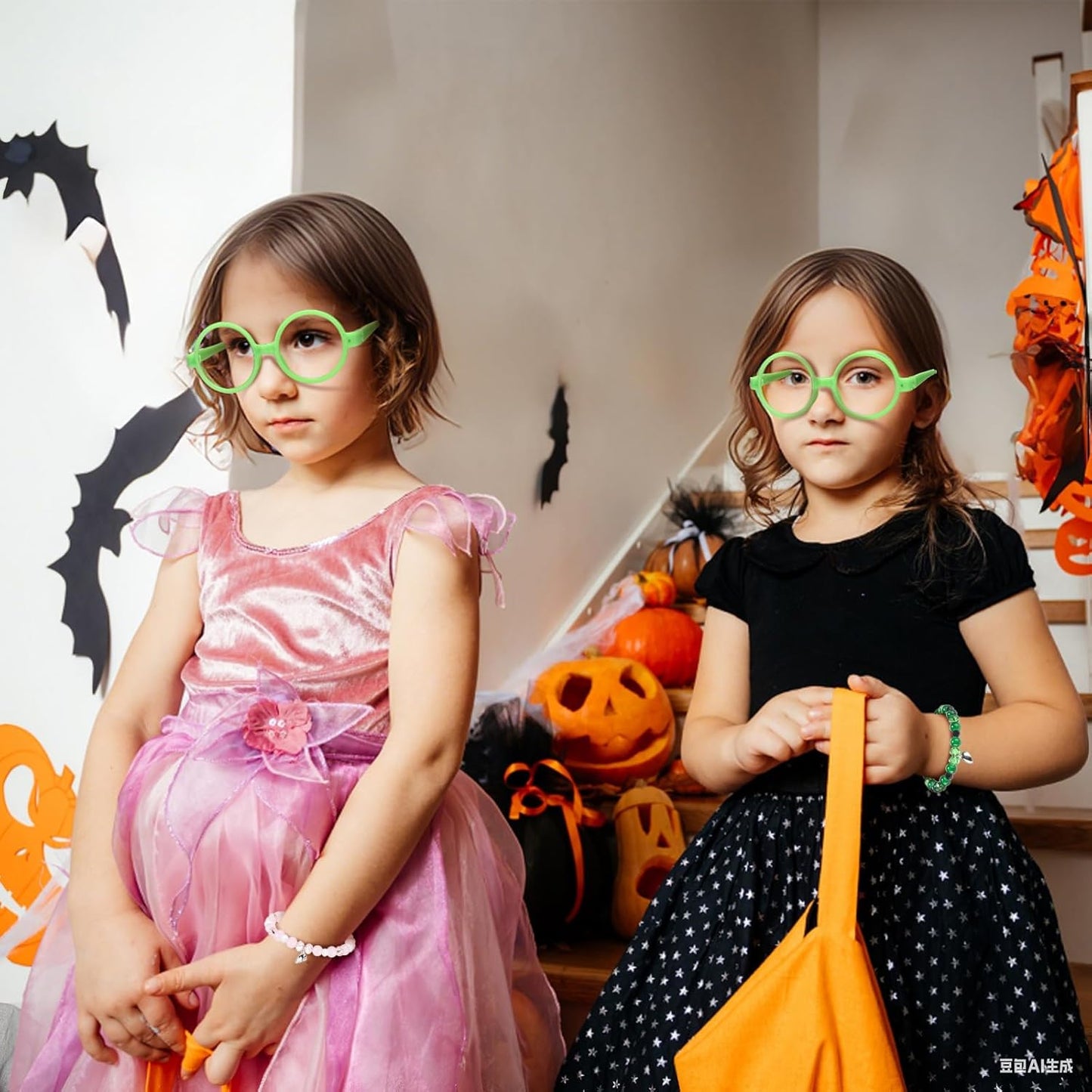 Weysat 32 Pcs Witch and Princess Party Favors Gifts Including Broom Pencils Green and Pink Friendship Matching Bracelets Eyeglass Frames and Small Iron Bucket for Birthdaby Halloween Party Decoration