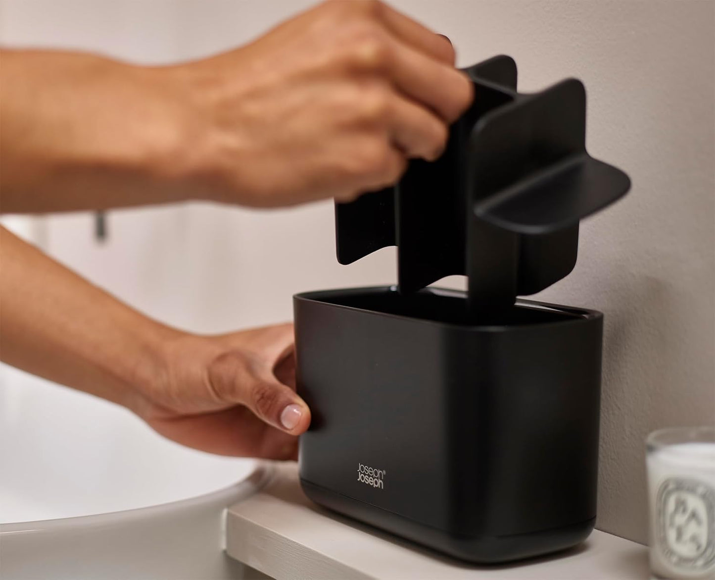 Joseph Joseph Easy-Store - Toothbrush Holder Caddy, Bathroom Storage, Large, Matt Black