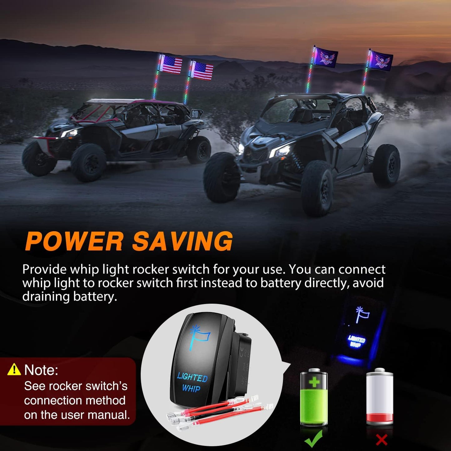 NEW - Nilight 2PCS 6FT RGB LED Whip Light with Spring Base Remote & App Control w/DIY Chasing Patterns Turn Signal & Brake Lights for ATV UTV Polaris RZR Can-am Dune Buggy Jeep - Retail $190