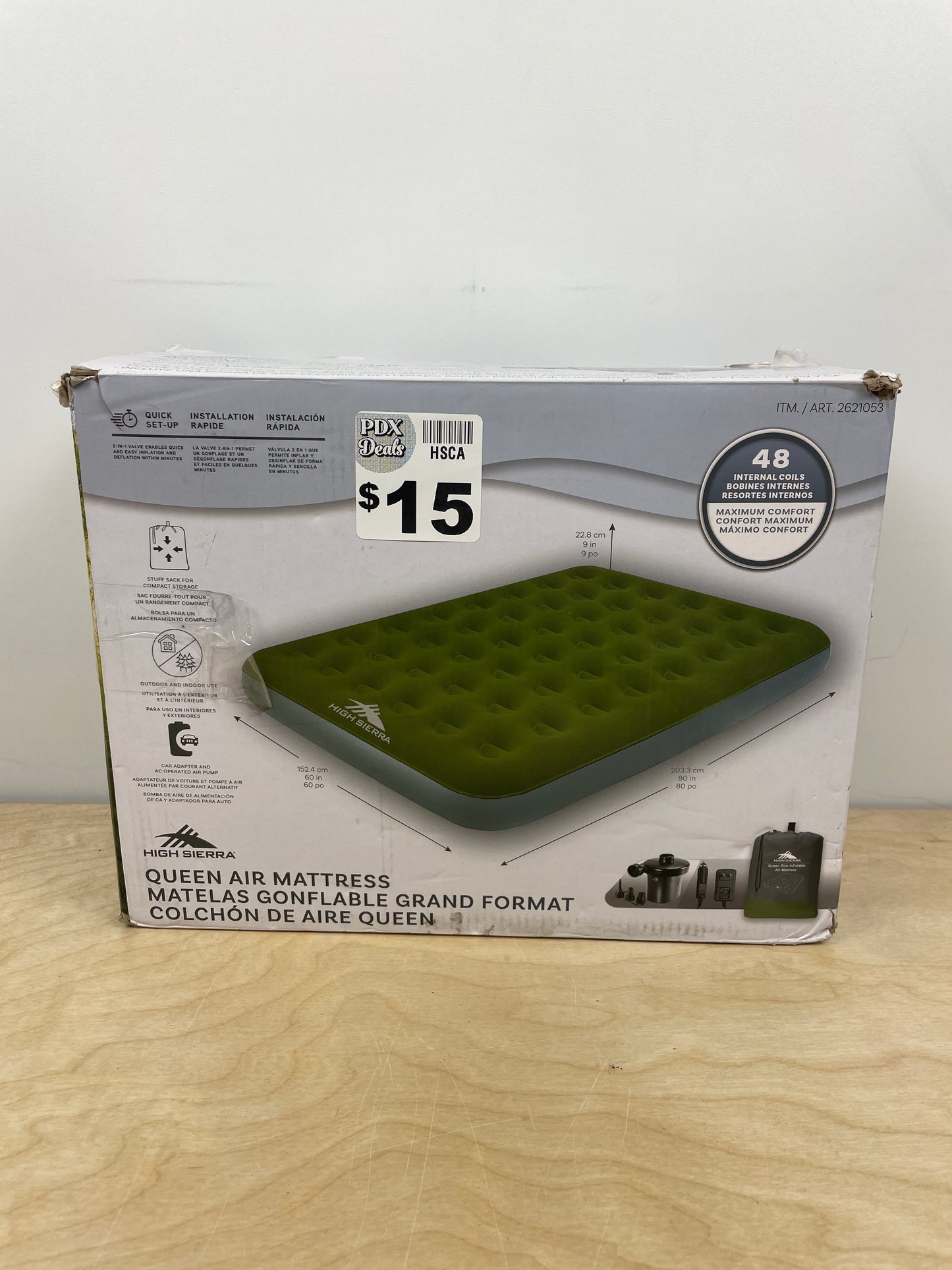 HIGH SIERRA, Indoor / Outdor Camping Air Mattress with Electric Pump + Car Adapter, 2 Person Inflatable Camp / Bedroom Pad, 80 X 60 X 9 Inches Outdoor / Indoor Airbed