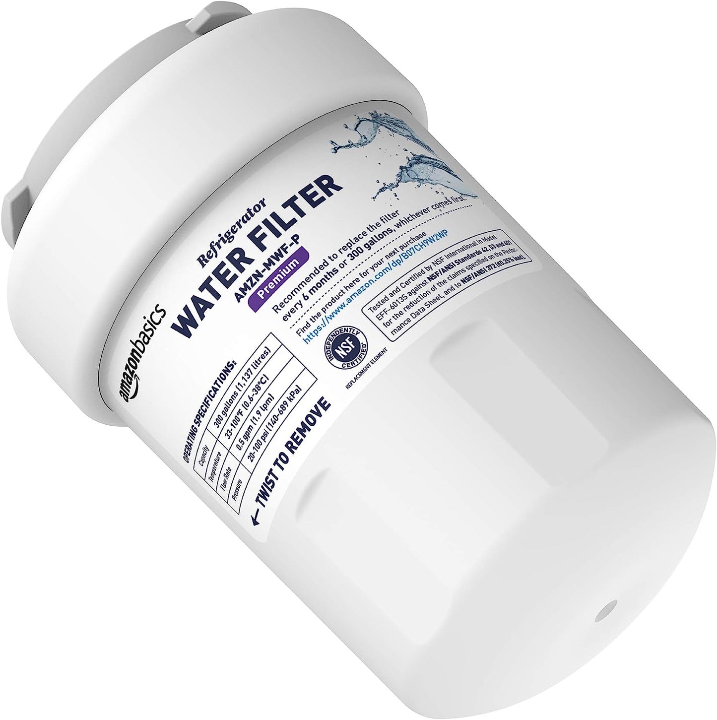 NEW - Amazon Basics Replacement GE MWF Refrigerator Water Filter Cartridge - Pack of 3, Premium Filtration - Retail $65