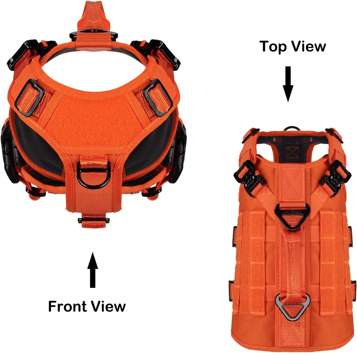 ICEFANG GN3 Tactical Dog Harness with 6X Buckle,Dog Molle Vest with Handle,3/4 Body, Hook and Loop Panel for ID Patch,No Pulling Front Clip (S (Neck 14"-18"; Chest 22"-27"), Safety Orange)