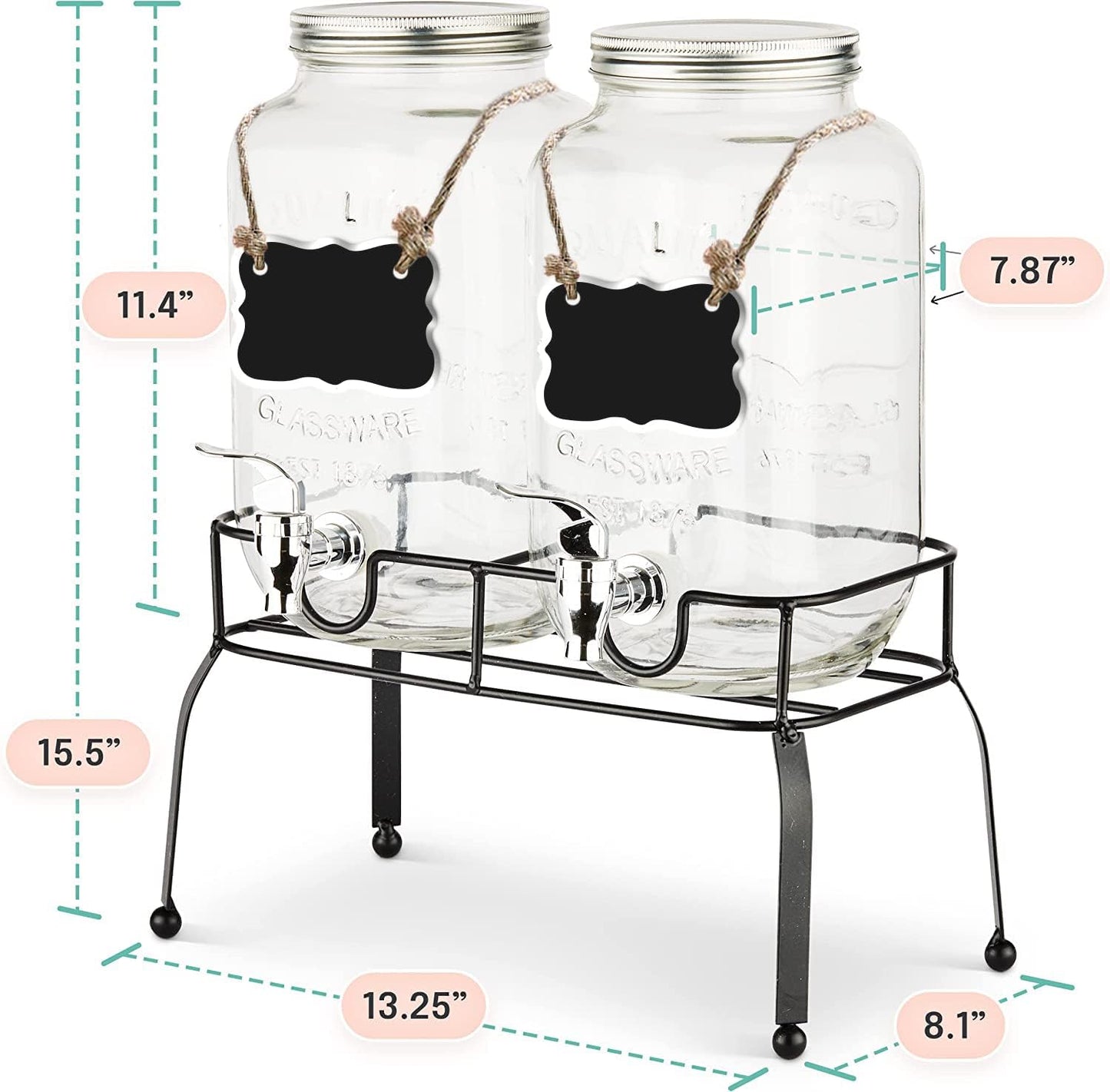 NEW - Estilo Glass Drink Dispenser for Parties - Set of 2-1 Gallon Halloween Drink Dispenser with Stand, Glass Water Dispenser Countertop for Weddings, Sun Tea Jar, Lemonade & Laundry Detergent Dispenser - Retail $54