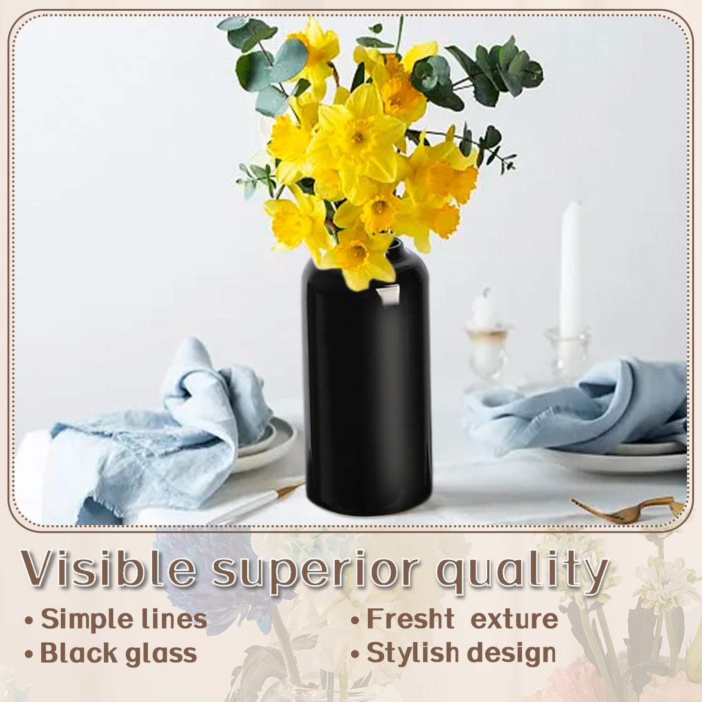 Black Small Flower Vase Set of 6, Glass Bud Vases in Bulk, Decor Centerpiece for Bathroom, Decorative Vases for House Warming, Valentines' Day, Mother's Day, Thanksgiving Day(6 Black)