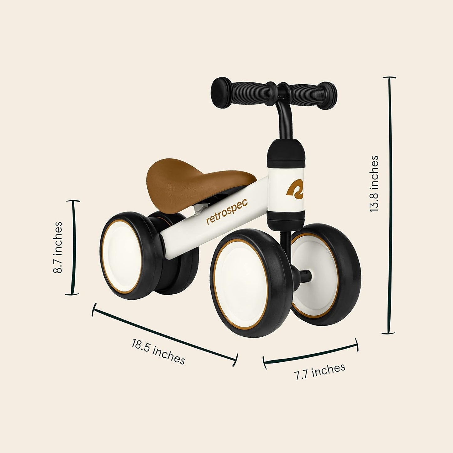 NEW - Retrospec Cricket Baby Walker Balance Bike with 4 Wheels for Ages 12-24 Months - Toddler Bicycle Toy for 1 Year Old’s - Ride On Toys for Boys and Girls - One Size,Eggshell - Retail $49