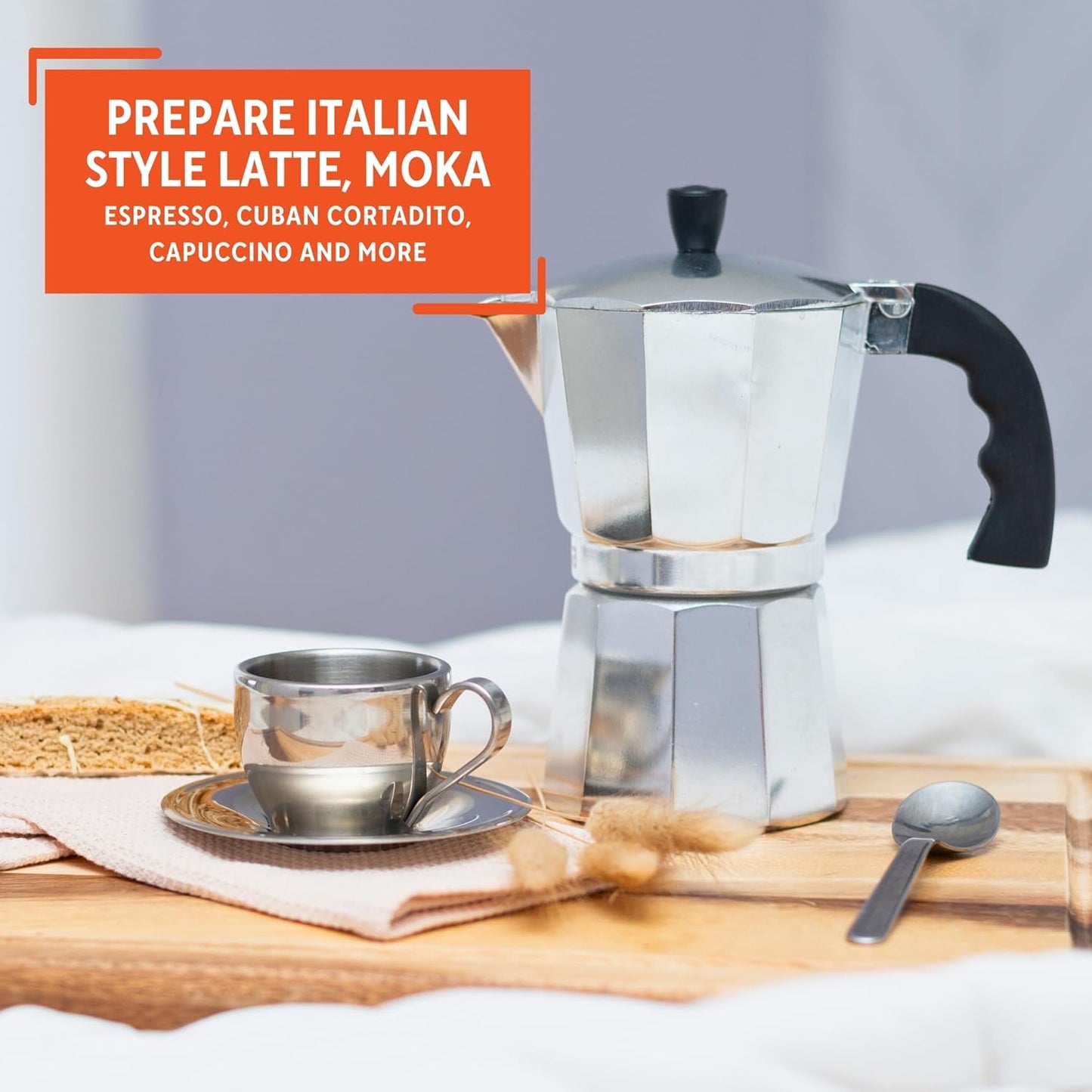 IMUSA 12-Cup Stovetop Espresso Maker, Cast Aluminum Coffee Maker, Cuban Coffee Brewer, Moka Pot Style, Portable Coffee Maker for Home, Camping, or Travel