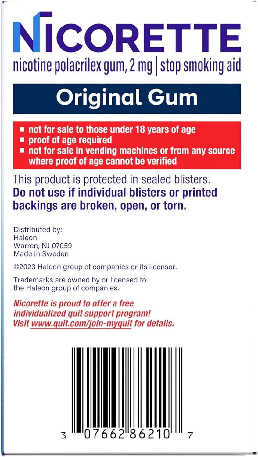 Nicorette Nicotine Gum Stop Smoking Aid, 2 mg, Original Flavor - 200 Count