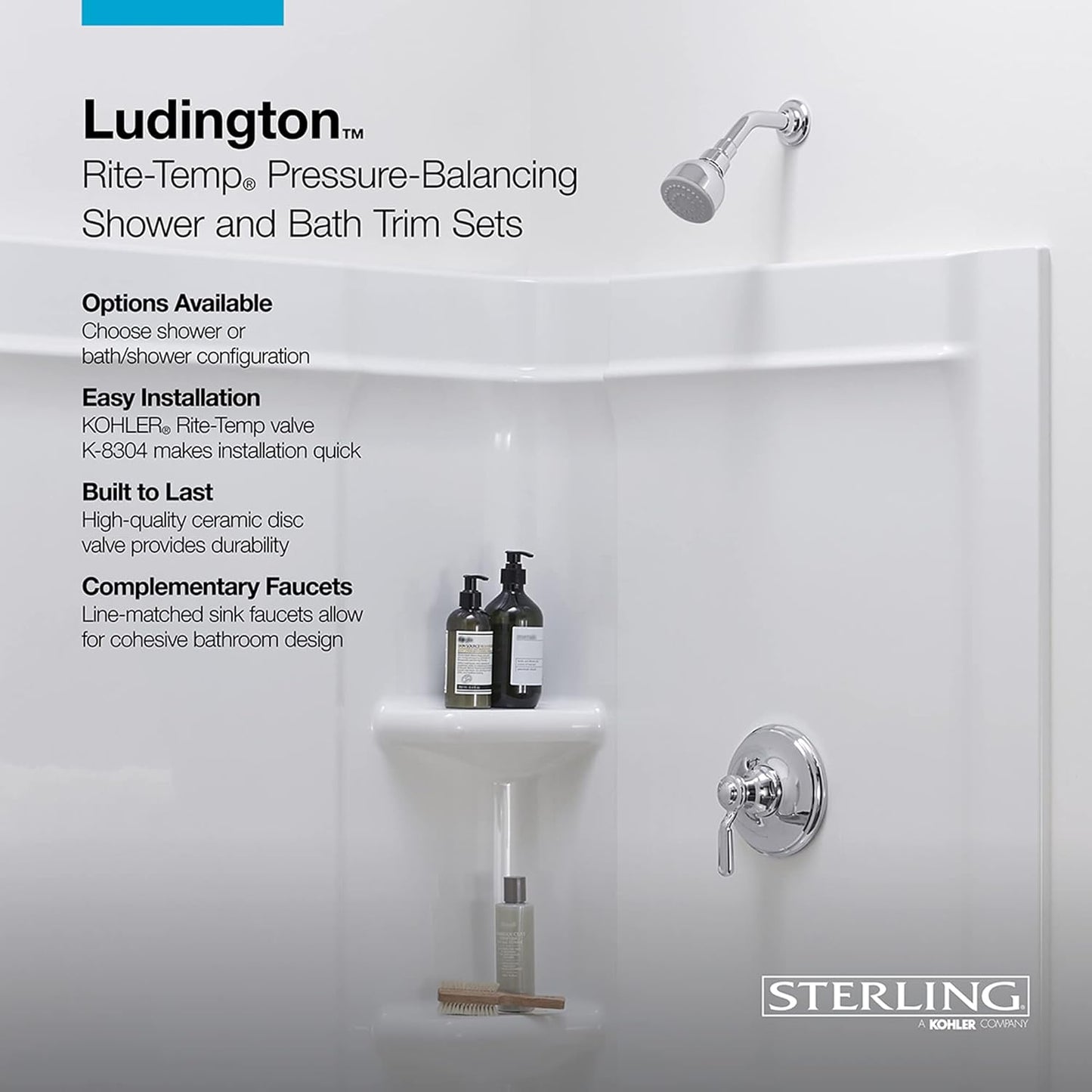 NEW - Sterling by Kohler Chrome Ludington Shower Only Trim Package with 1.75 GPM Single Function Shower Head