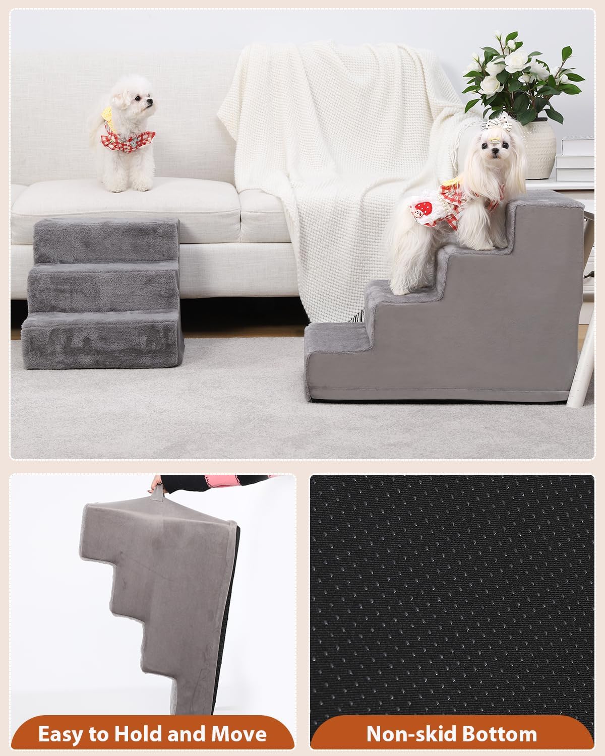 Dog Stairs for Small Dogs,17.5" H,4-Step Pet Stairs for High Beds and Couches,Dog Steps with Non-Slip Bottom and High-Density Foam Indoor Outdoor,Dark Grey