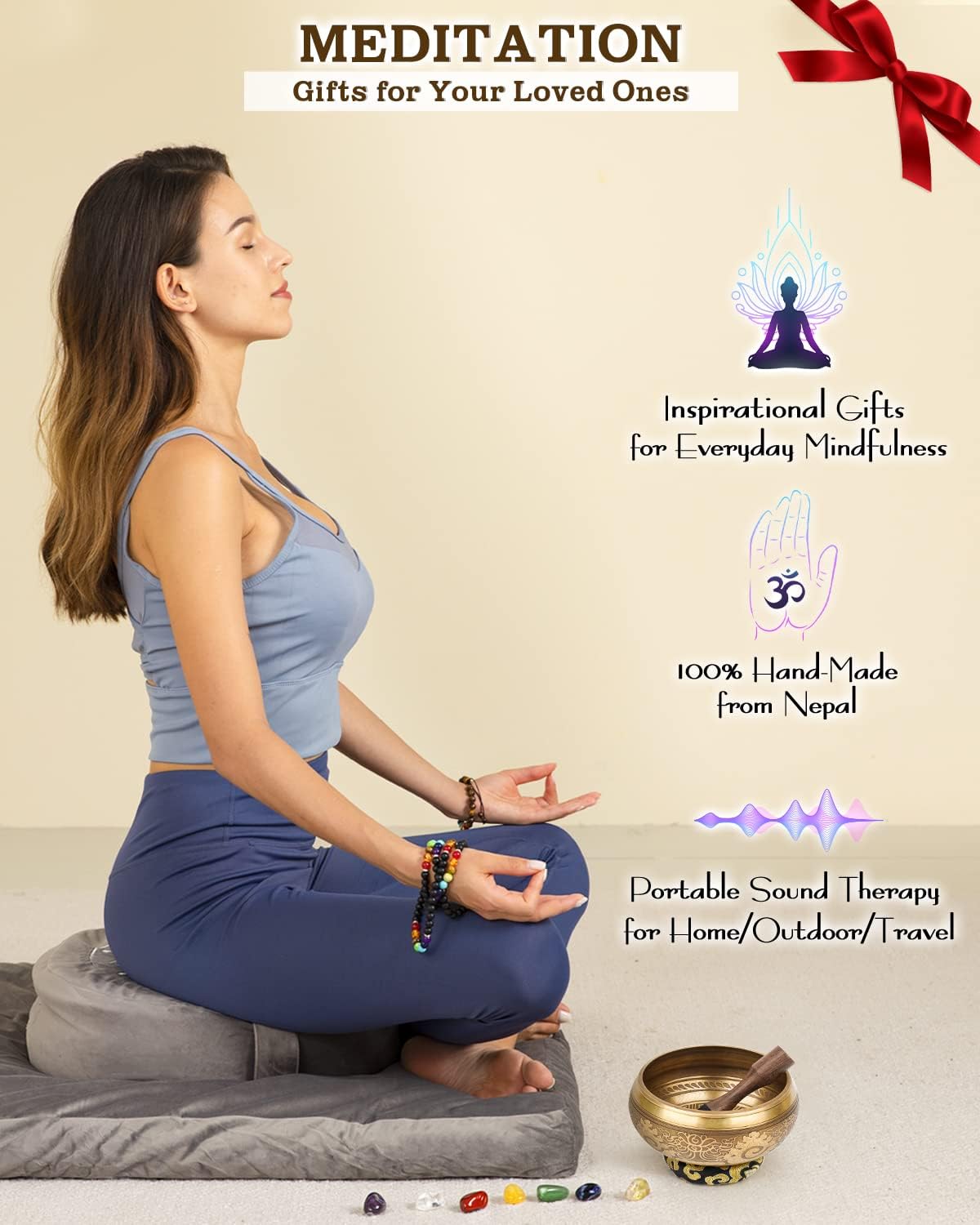 Tibetan Singing Bowls, Authentic Meditation Sound Bowls Handcrafted in Nepal for Yoga, Chakra Healing, Mindfulness, Self Care Spiritual Gifts