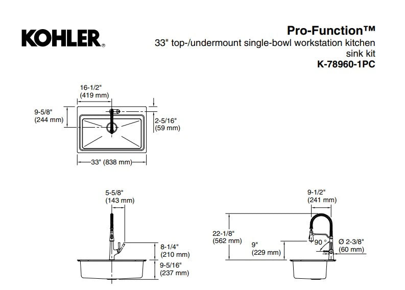 NEW - Kohler Pro-Function Kitchen Sink Kit - With Matte Black Faucet - Retail $399