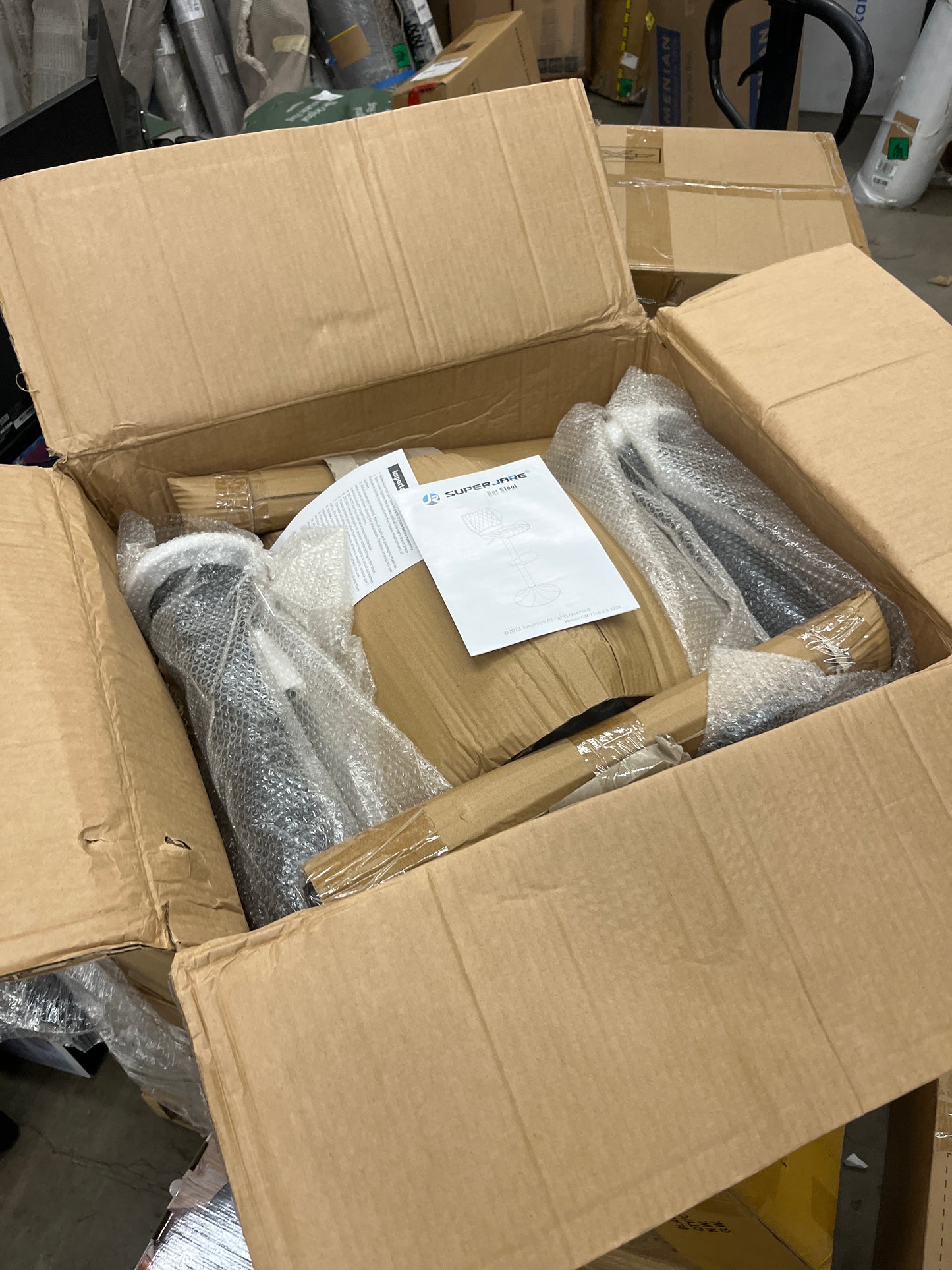 NEW - SUPERJARE Adjustable Bar Stools Set of 2, Rustic Swivel Barstools with Back, Modern Counter Height Chairs for Pub Kitchen, Brown - Retail $150