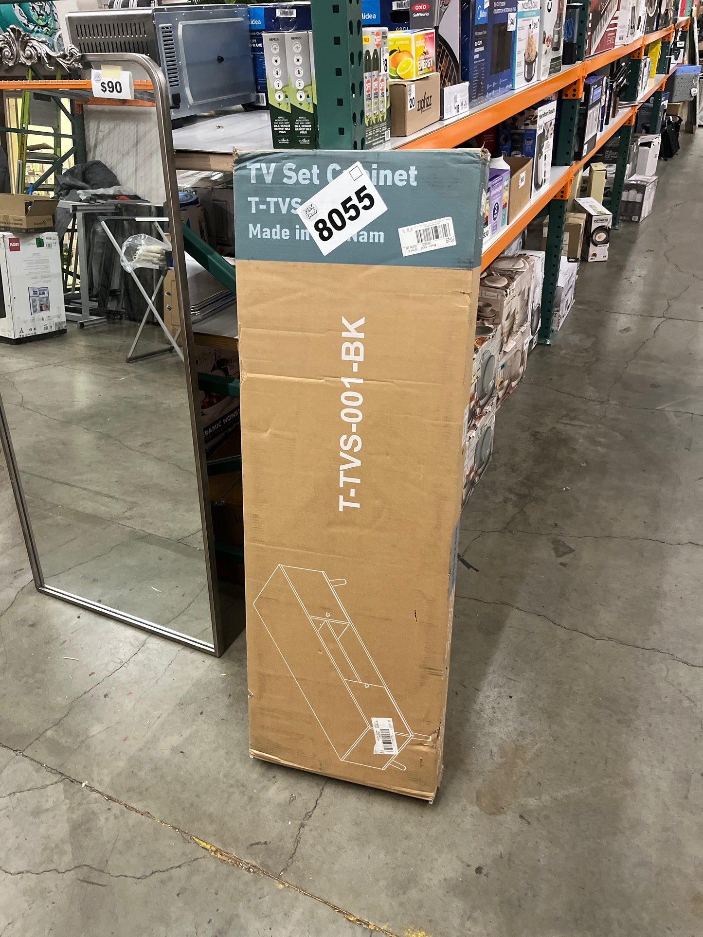 Sweetcrispy TV Stand for 55 60 inch Television, Entertainment Center with Storage, 2 Cabinet Media Console Table, Soft Hinge Door with Handle, Wood Feet, Living Room, Bedroom Furniture, Charcoal Black - Retail $149