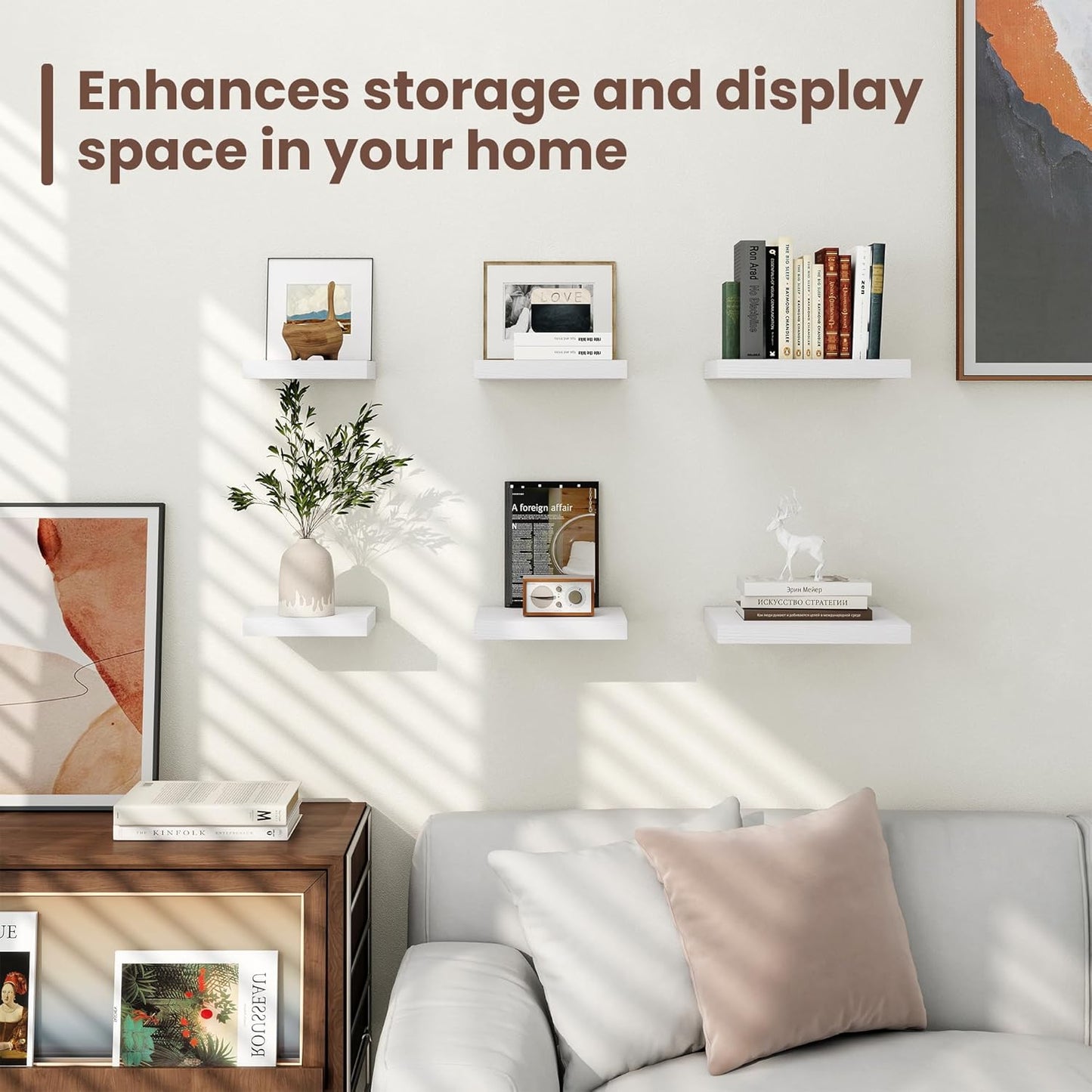 Fun Memories Floating Shelves for Wall Set of 3 - 12 Inch Square Shelves with Invisible Brackets, Small Wall Shelf for Living Room, Bathroom, Bedroom, and Kitchen Decor,Set of 3