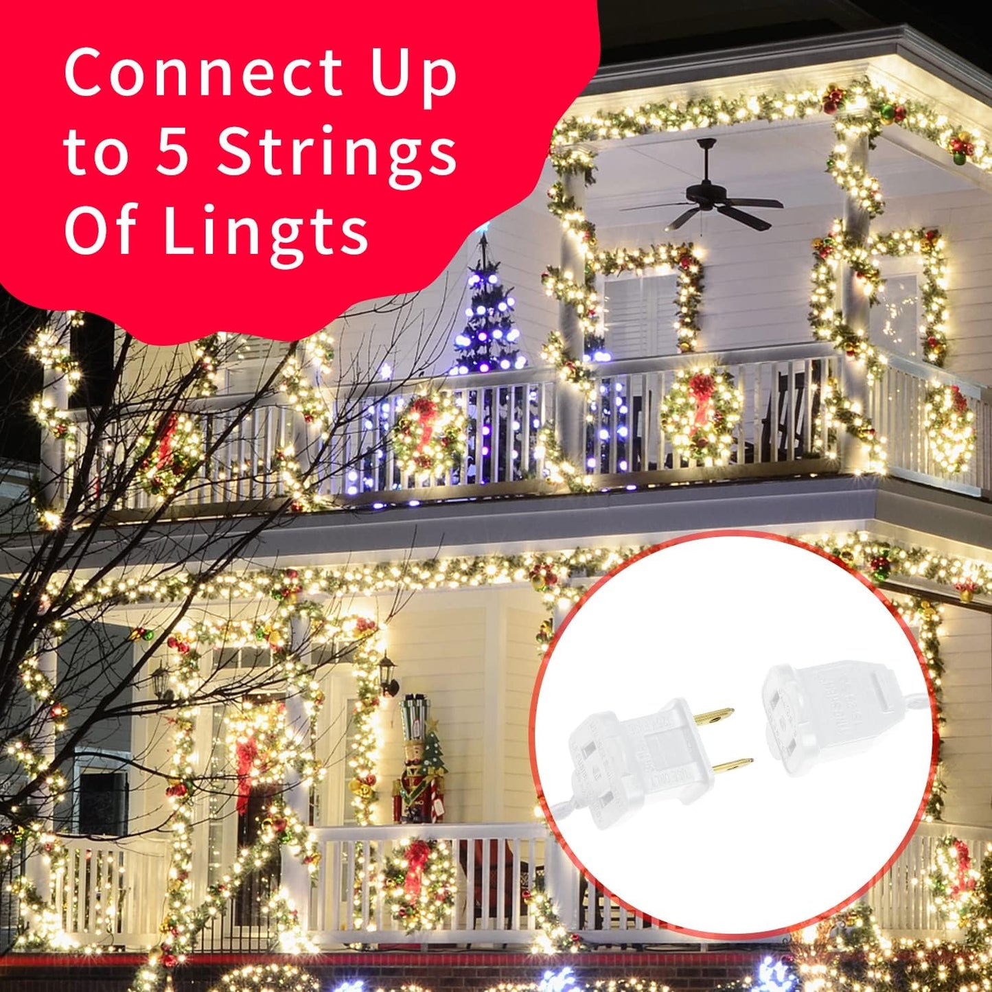 Ultra-Bright Connects End to End Warm White Christmas Mini Light 300L 63.8Ft(2Sets-Each 150L)UL Listed Incandescent Bulb String Light for Indoor Outdoor Holiday Garden Christmas Tree Decor