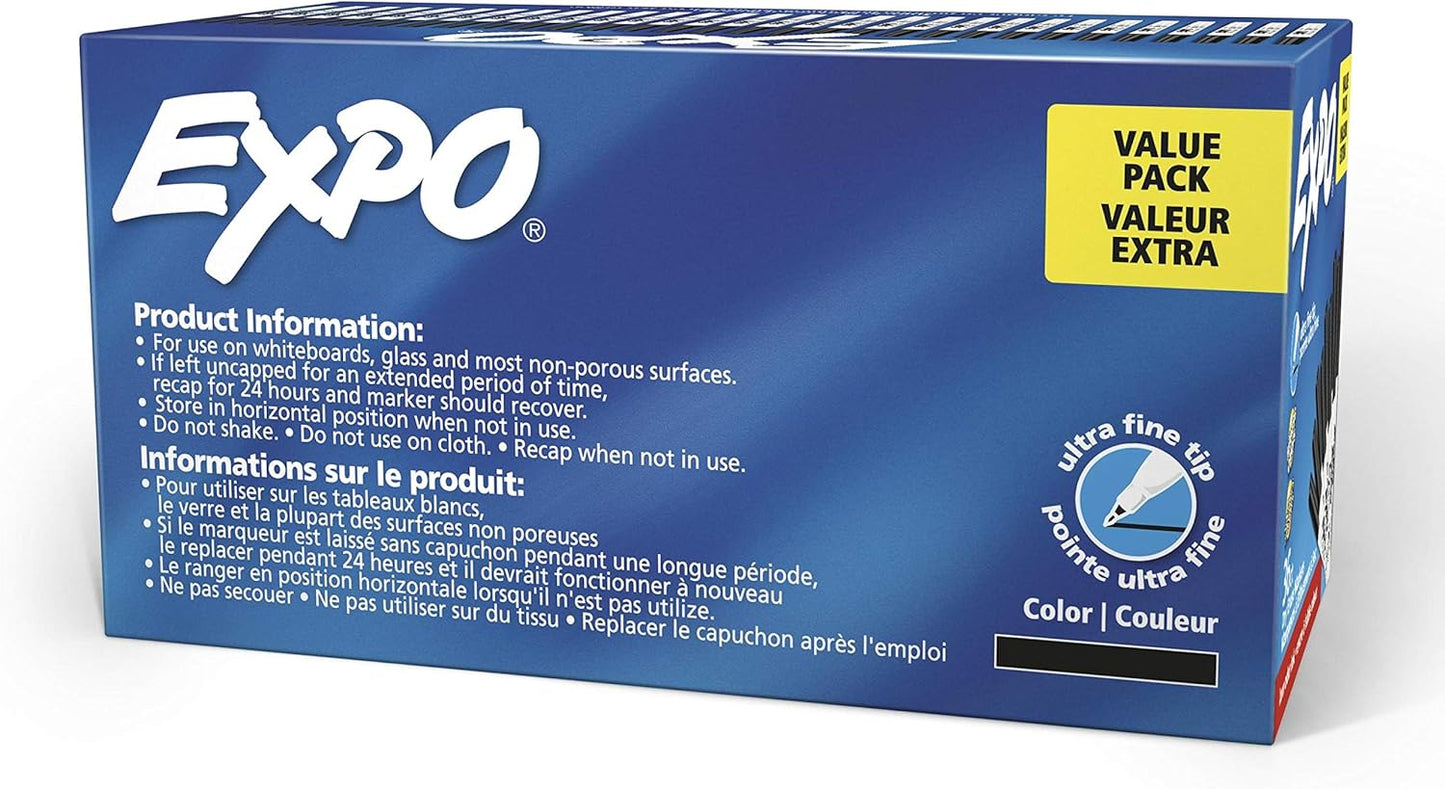 EXPO Low Odor Dry Erase Markers, Ultra Fine Tip, Black, 36 Count