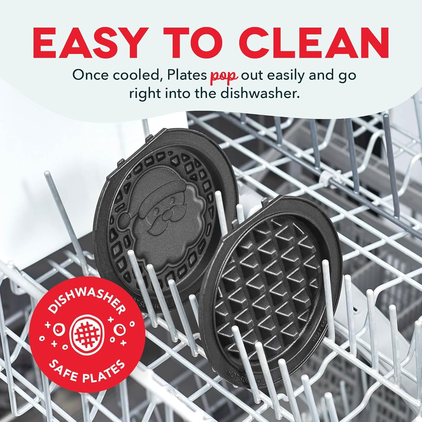 DASH Holiday Multimaker Mini System - Waffle Maker with Six 4” Removable Holiday Plates: Waffle Iron & Griddle, 4-in-1 Mini Waffle Maker for Kids and Families – Nonstick Surface, Santa Waffle (Red) - Retail $28