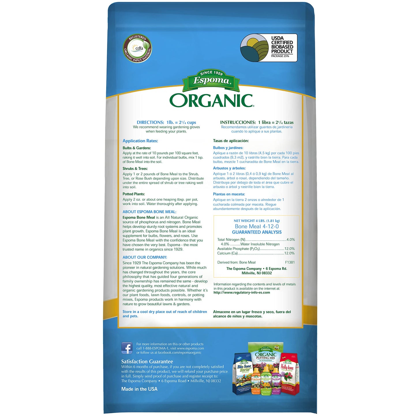 Espoma Organic Bone Meal Fertilizer 4-12-0. All-Natural Plant Food Source of Nitrogen and Phosphorus for Organic Gardening. for Bulbs & Other Flowering Plants. 8 lb. Bag. Pack of 1