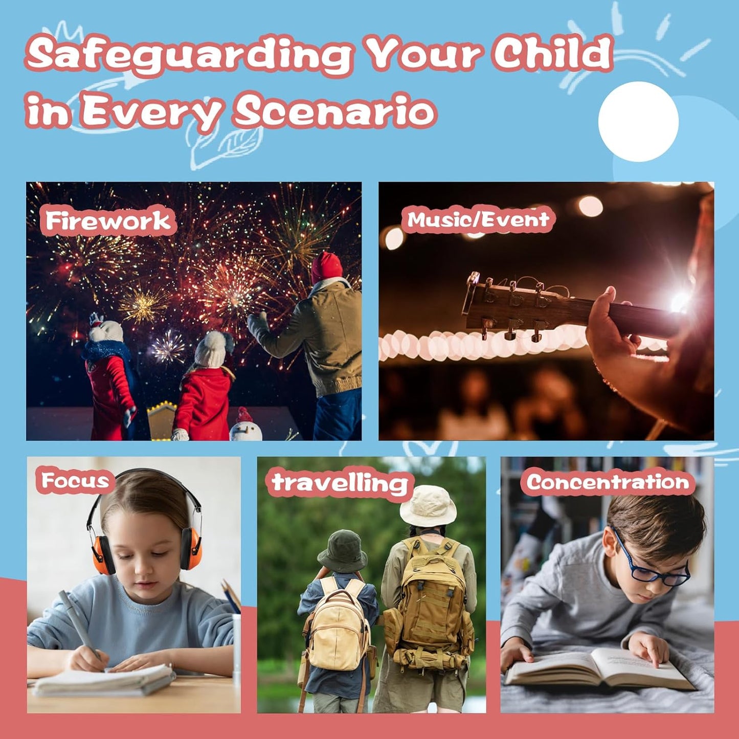 MelonArt Kids Ear Protection Earmuff Headphones for Noise Reduction (Mint & Pink & Orange)