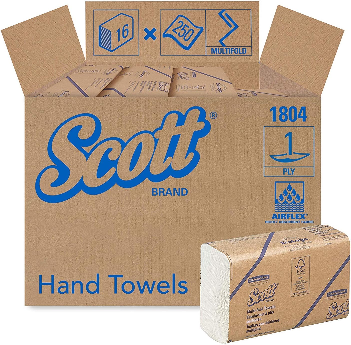 Scott Essential Multifold Paper Towels (01804) with Fast-Drying Absorbency Pockets, White, 16 Packs/Case, 250 Multifold Towels/Pack