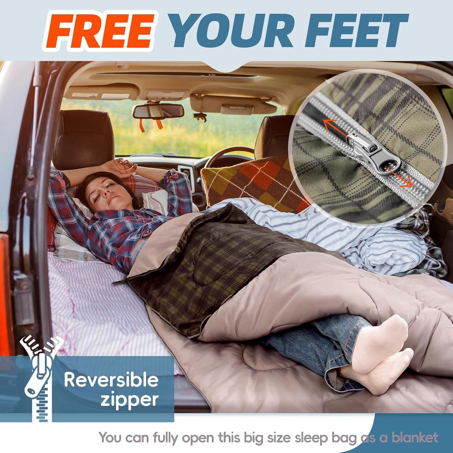 MEREZA 0 Degree Winter Sleeping Bag for Adults Kids with Pillow, Cold Weather Sleeping Bag for 4 Season Camping Hiking Backpacking Sleeping Bags for Big and Tall