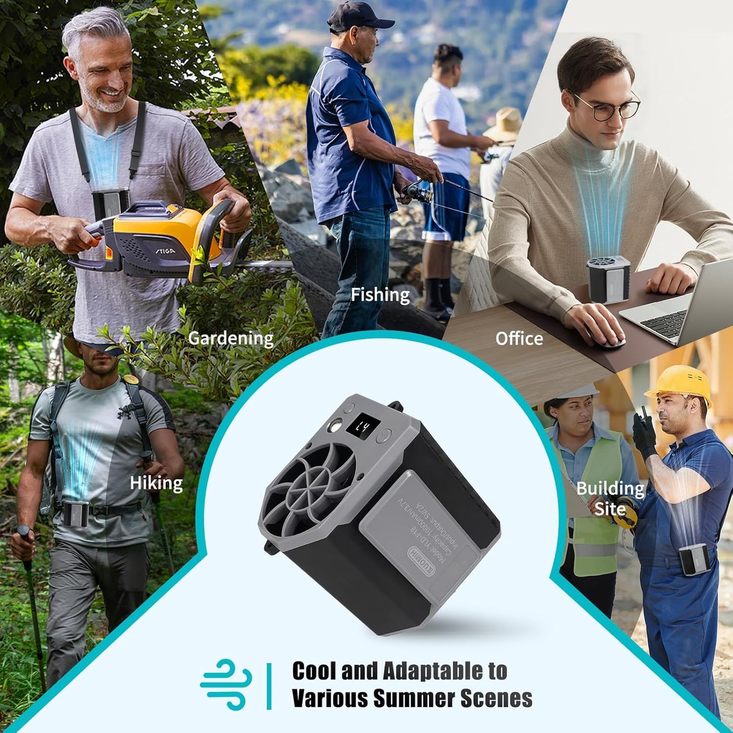 Portable Waist Fan, 10000mAh Rechargeable Waist Belt Clip Fan, 10000RPM 4 Speeds, 24H Working Time, Hands-Free Wearable Design for Outdoor Workers, Camping, Hiking