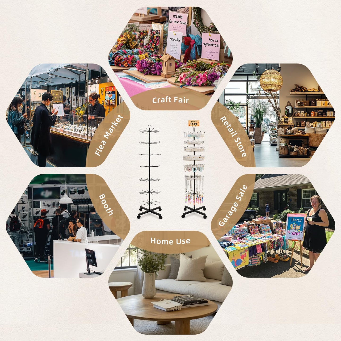 Retail Display Stand, Rotating Display Rack for Earring Keychains Jewelry Vendor Events & Stores, 7 Tier Movable and Adjustable 1 PCS - Black