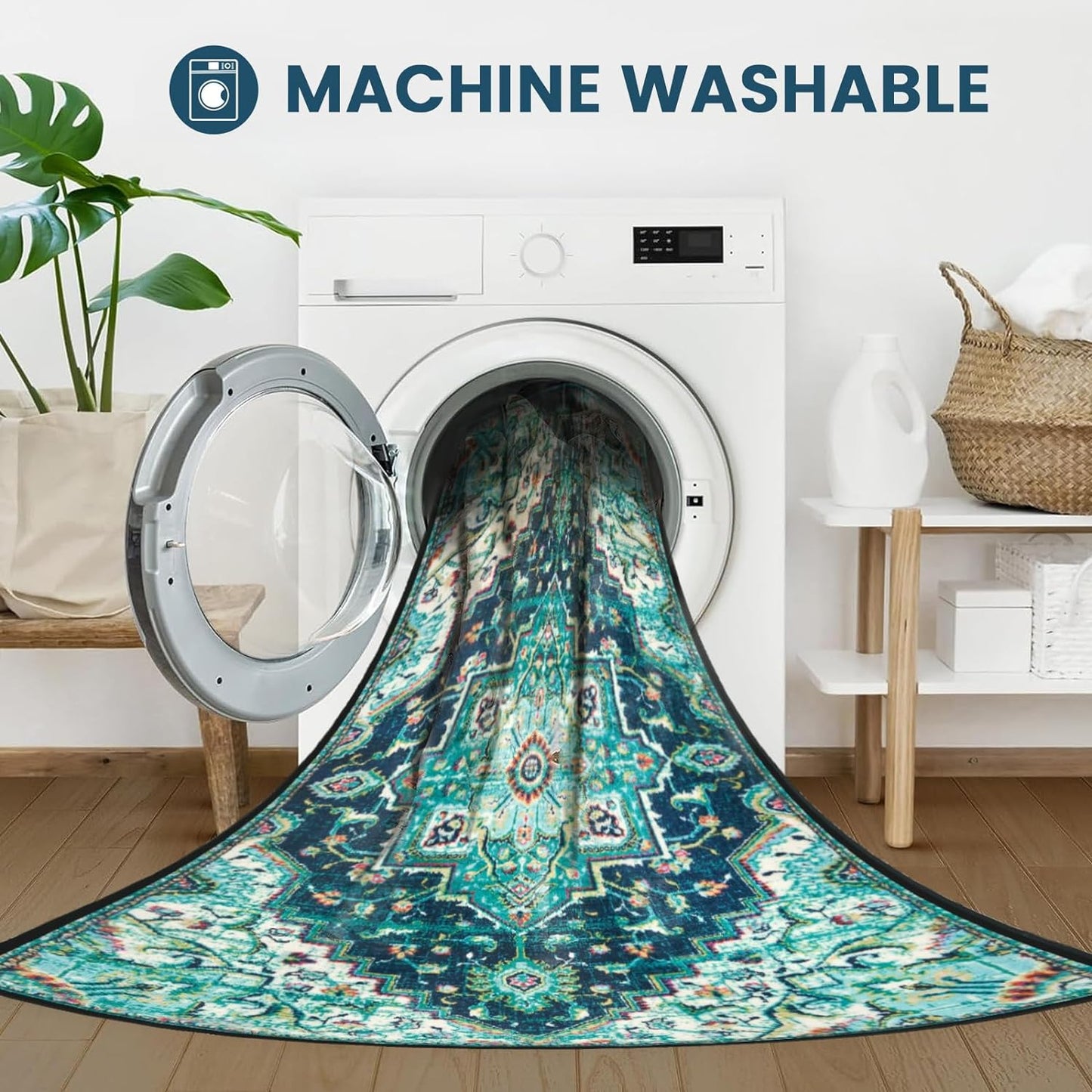 Area Rug 6x9 Washable Living Room Rug, Vintage Soft Boho Non-Slip/Non-Shedding Print Floor Carpet for Dining Room, Bedroom-Green - Retail $90