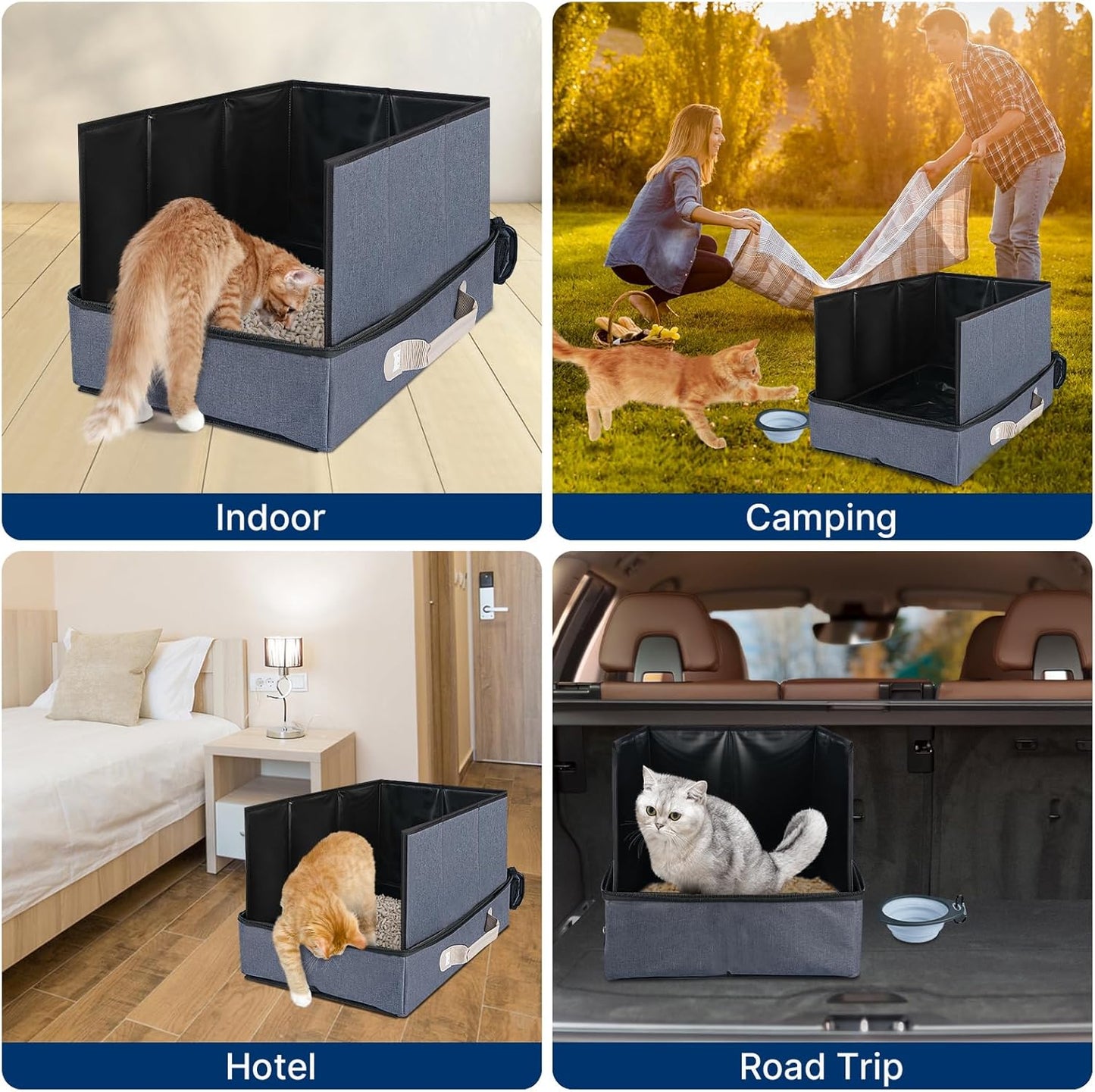 17.7 x 13.5 x 13.75 Travel Litter Box for Cats, Portable Litter Box with Pee Shield & Hard Bottom, Collapsible Cat Litter Pan for Travel, Car, Hotel, Leak-Proof Design, Water-Resistant, Easy Cleaning