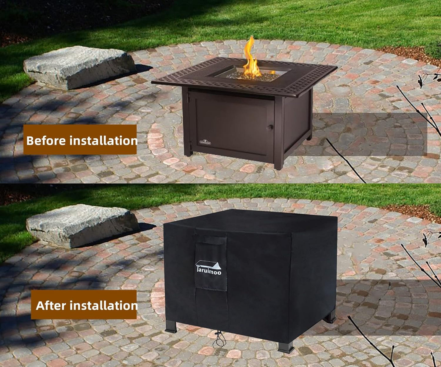Fire Pit Cover Square Heavy-Duty Outdoor firepit Cover Waterproof and Tear-Resistant Air Vents Fits for 24-28inch fire Pit and Outdoor Fire Table (28 "L x 28 "W x 25 ")