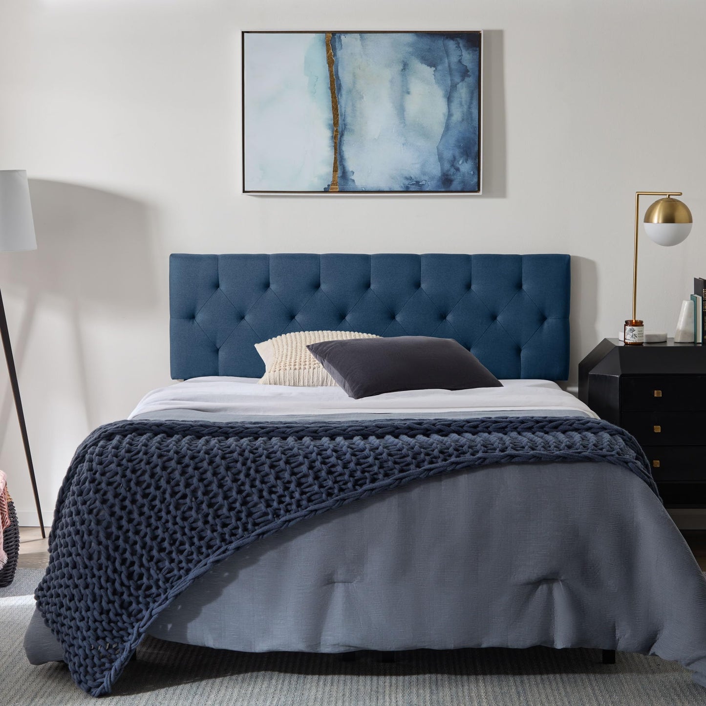 Lucid Mid-Rise Upholstered Headboard - Diamond Tufted - Padded Polyester Bed Frame or Wall Mount - Queen Size