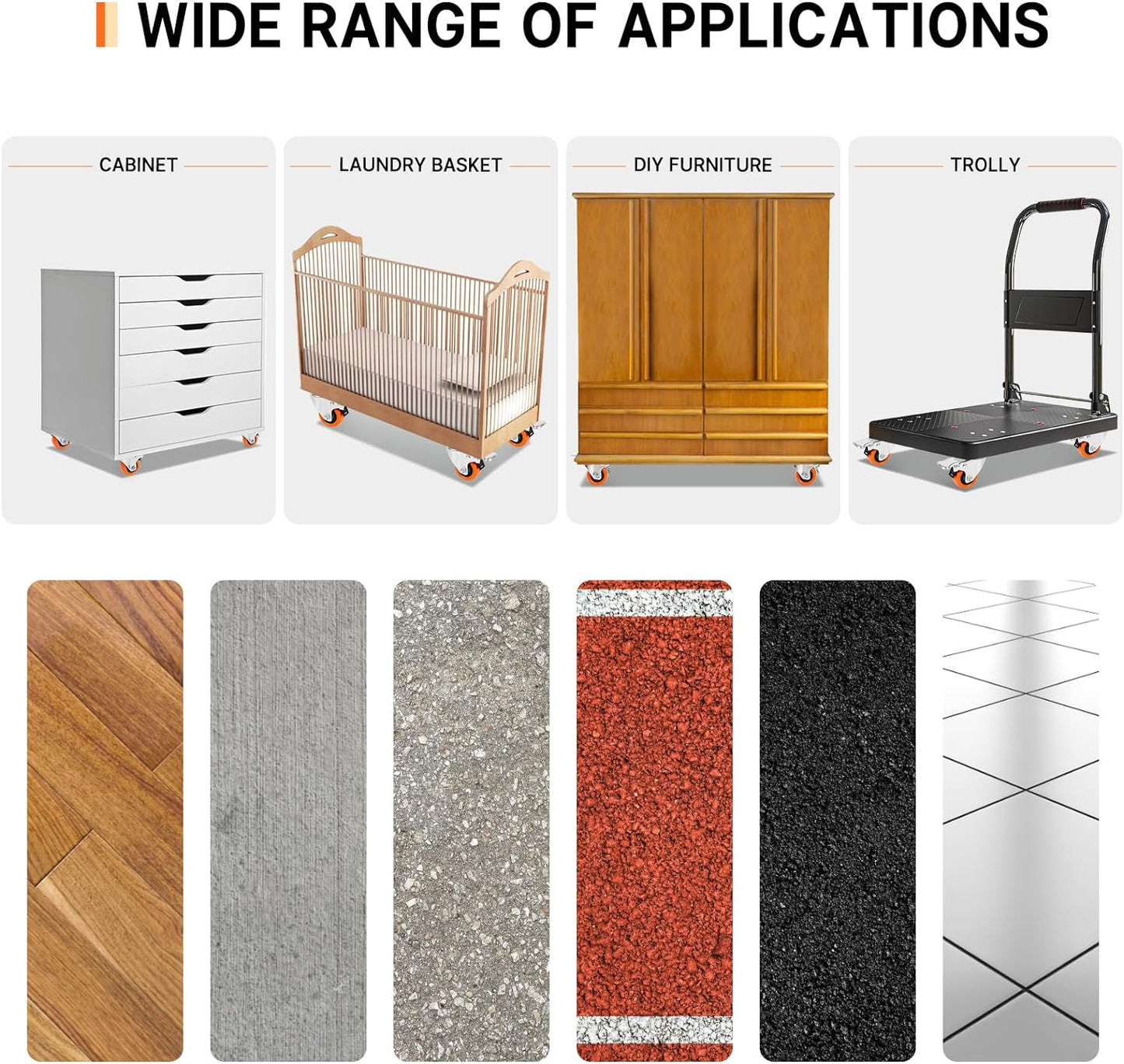 W B D WEIBIDA 5 inch Swivel Caster Wheels with Dual Locking, Heavy Duty Castors Set of 4, Silent Rolling, Top Plate Casters for Cart, Workbench, Furniture (Hardware Kits)