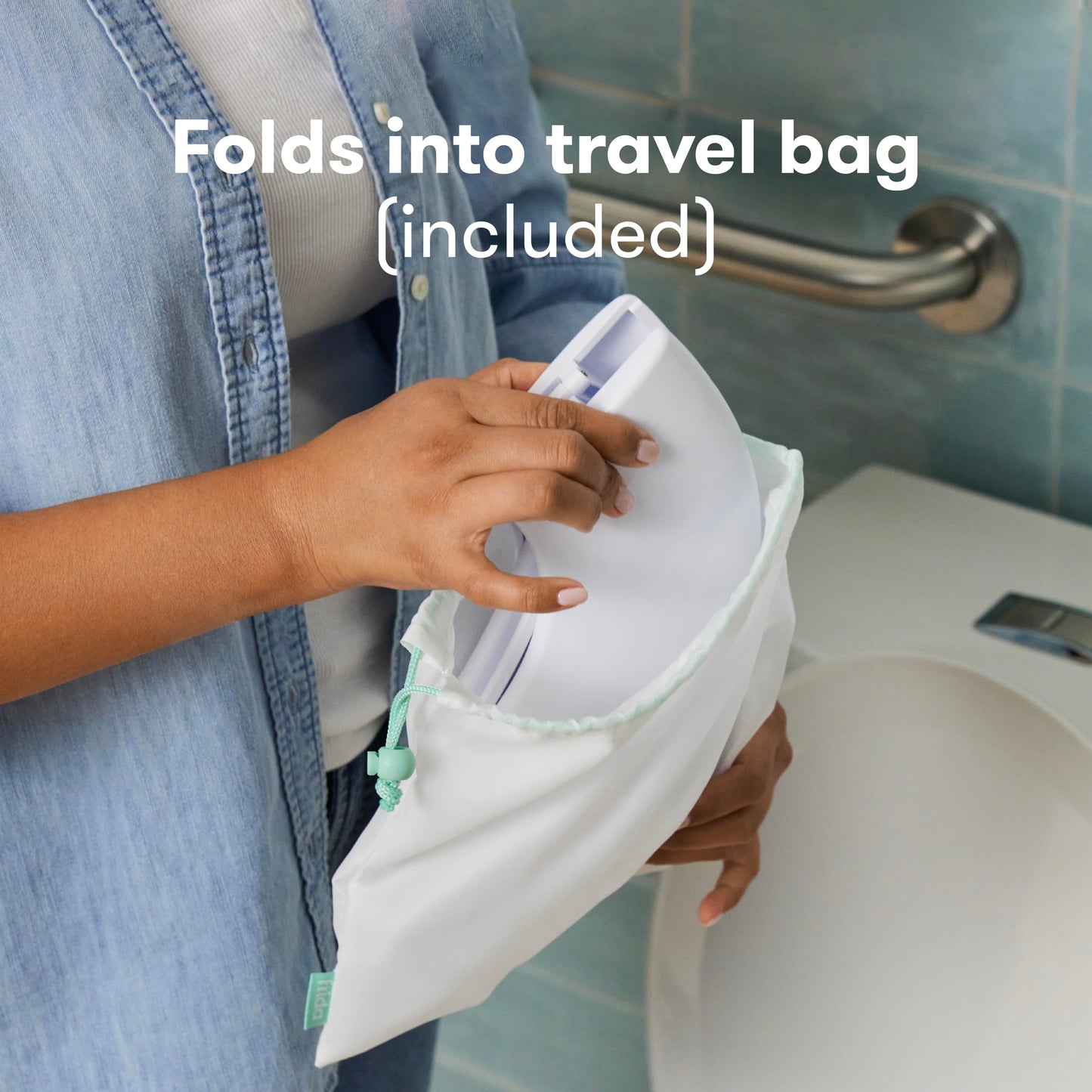 Frida Baby Fold-and-Go Portable Potty Seat for Toilet, Foldable Travel Potty Seat for Toddler, Fits Round & Oval Toilets, Non-Slip Base, Handles, Includes Free Travel Bag