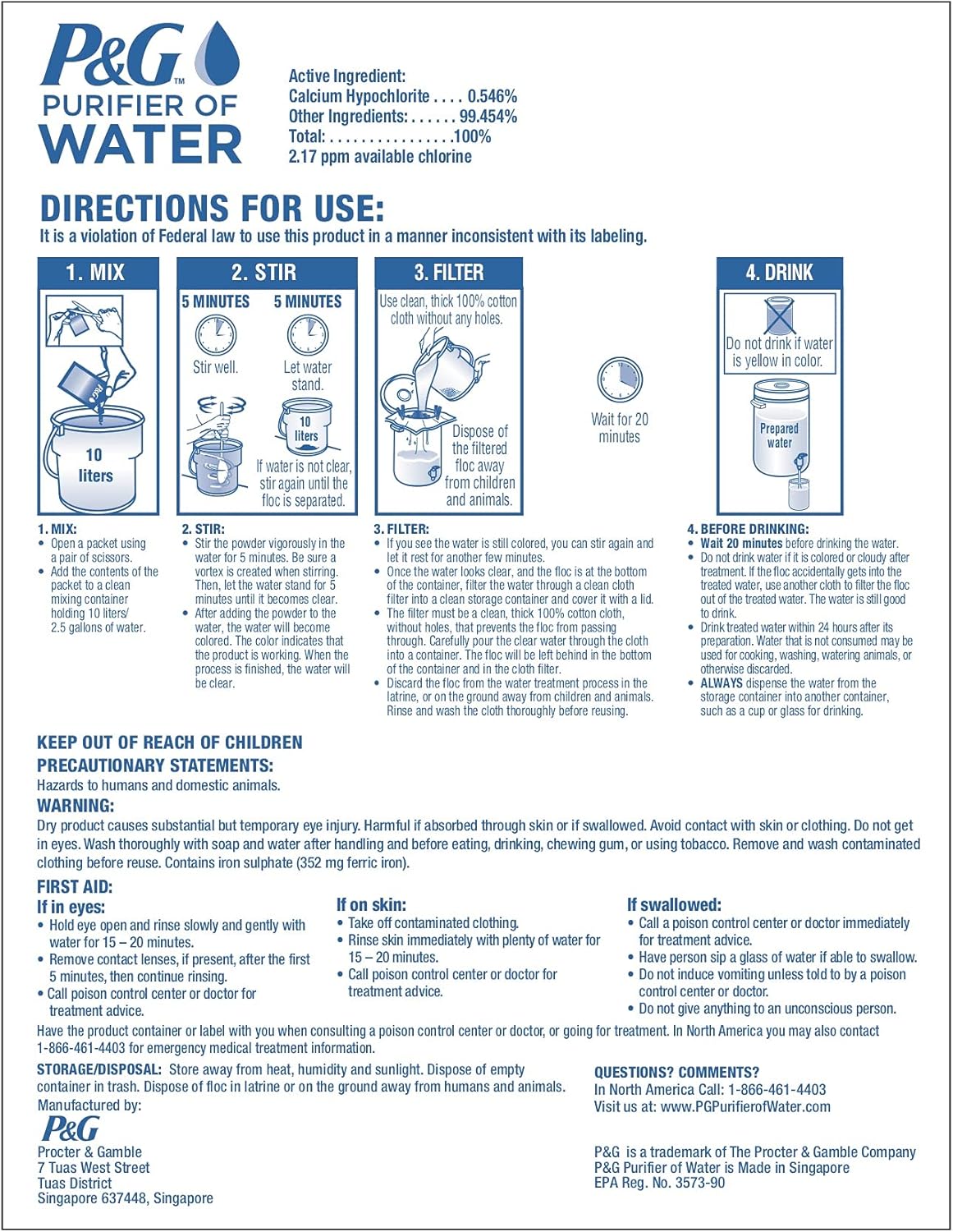 P&G Purifier of Water Portable Water Purifier Packets. Emergency Water Filter Purification Powder Packs for Camping, Hiking, Backpacking, Hunting, and Traveling. (12 Packets)