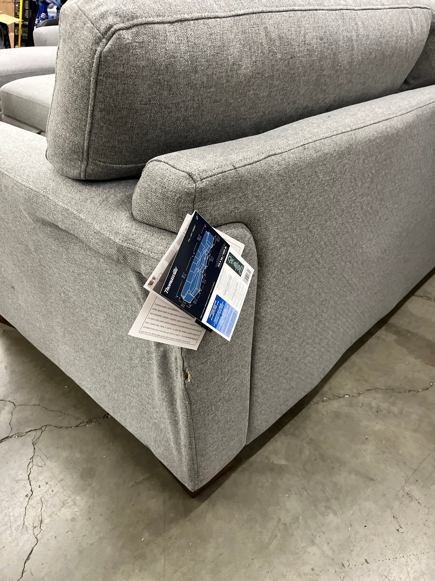 NEW / dmg - Thomasville Langdon Fabric Sectional with Chaise and Storage Ottoman, Gray - Retail $1999