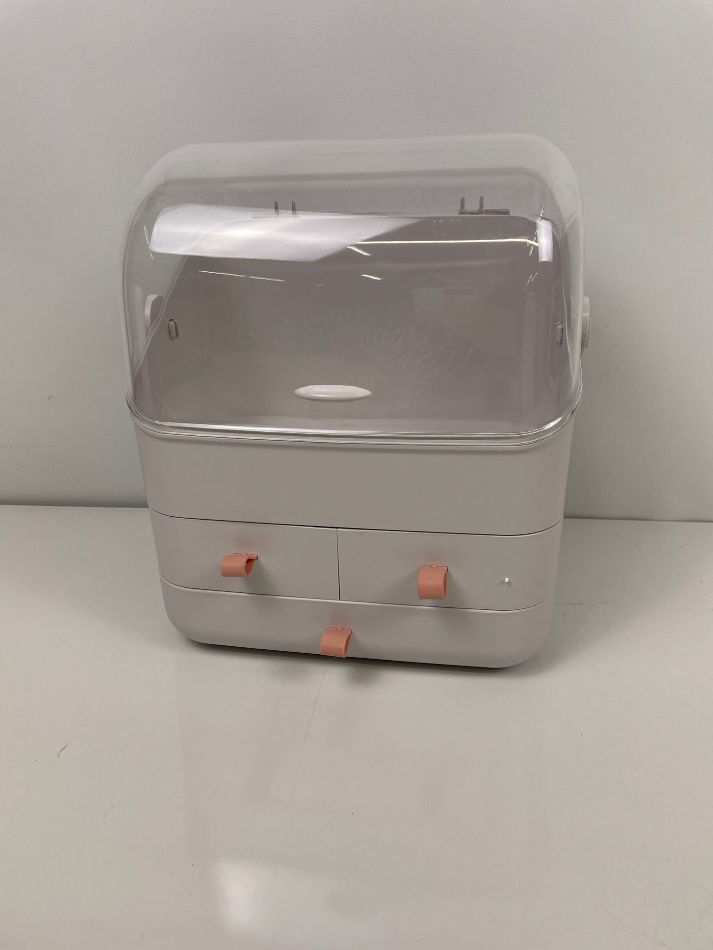 BRUUN Skin Care Cosmetic Storage Bin – A Large White Colored Dust and Water Proof Makeup Box with a Fully Open Lid & Drawers to Hold Brushes, Lotions, etc. for Countertop, Vanity, and Bathroom Dresser - Retail $79