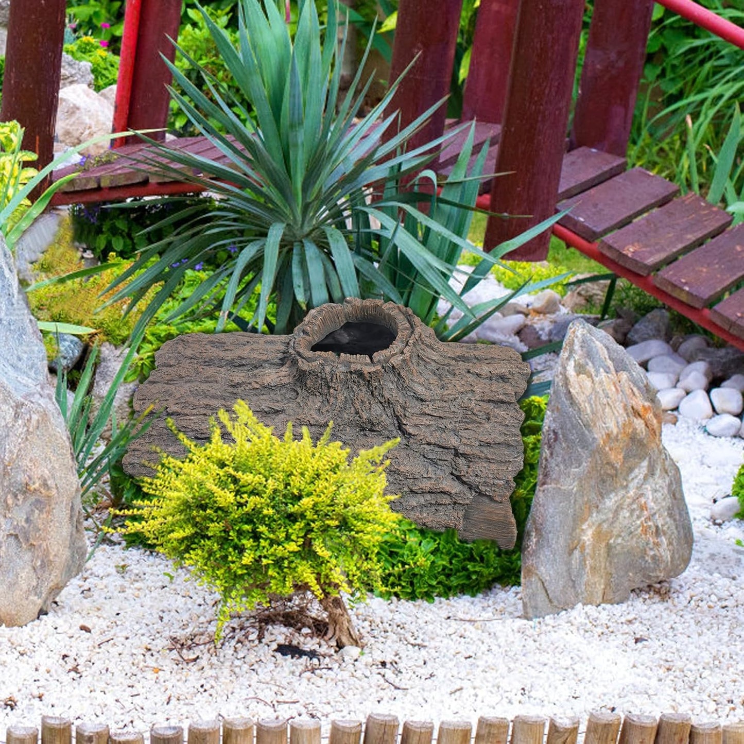 Faux Log Fish Cave for Koi Pond, Large Realistic Tree Stump Hideout,for Reptiles, Wildlife and Ponds Hideaway