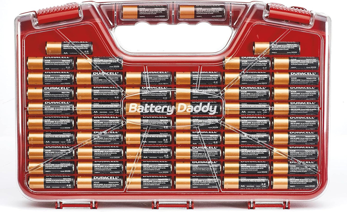 Ontel Battery Daddy Storage & Organizer Case with Tester, Stores & Protects Up to 180 Batteries, Double-Sided, Durable Design with Clear Locking Lid, Secure Latches & Portable Carrying Handle