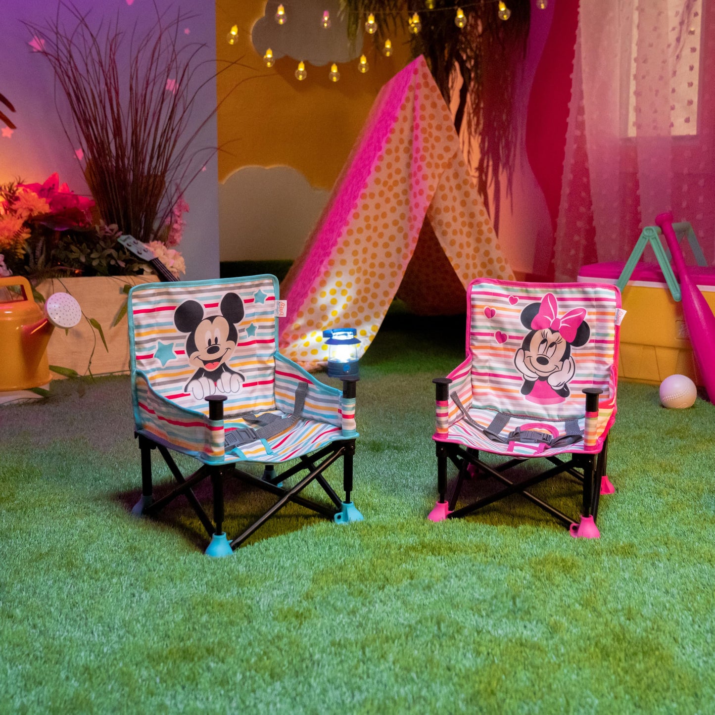 Bright Starts Disney Mickey Mouse Pop 'N Sit Portable Booster, Indoor/Outdoor Use, Floor Seat with Feeding Tray, Blue, 6 Mos - 3 Yrs