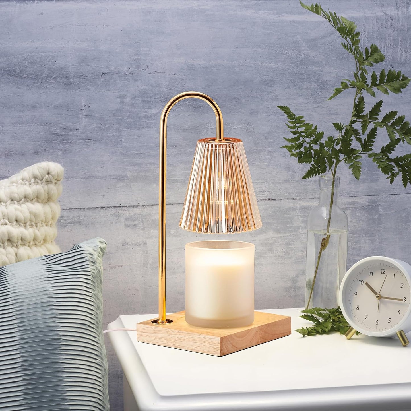 Mikasa Electric Candle Warmer with Glass Shade and Wood Base - Candle Lamp Warmer with Amber Accents - Fits 4 Inch Diameter 5 Inch Tall Candles - Flameless Wax Melter for Home Decor