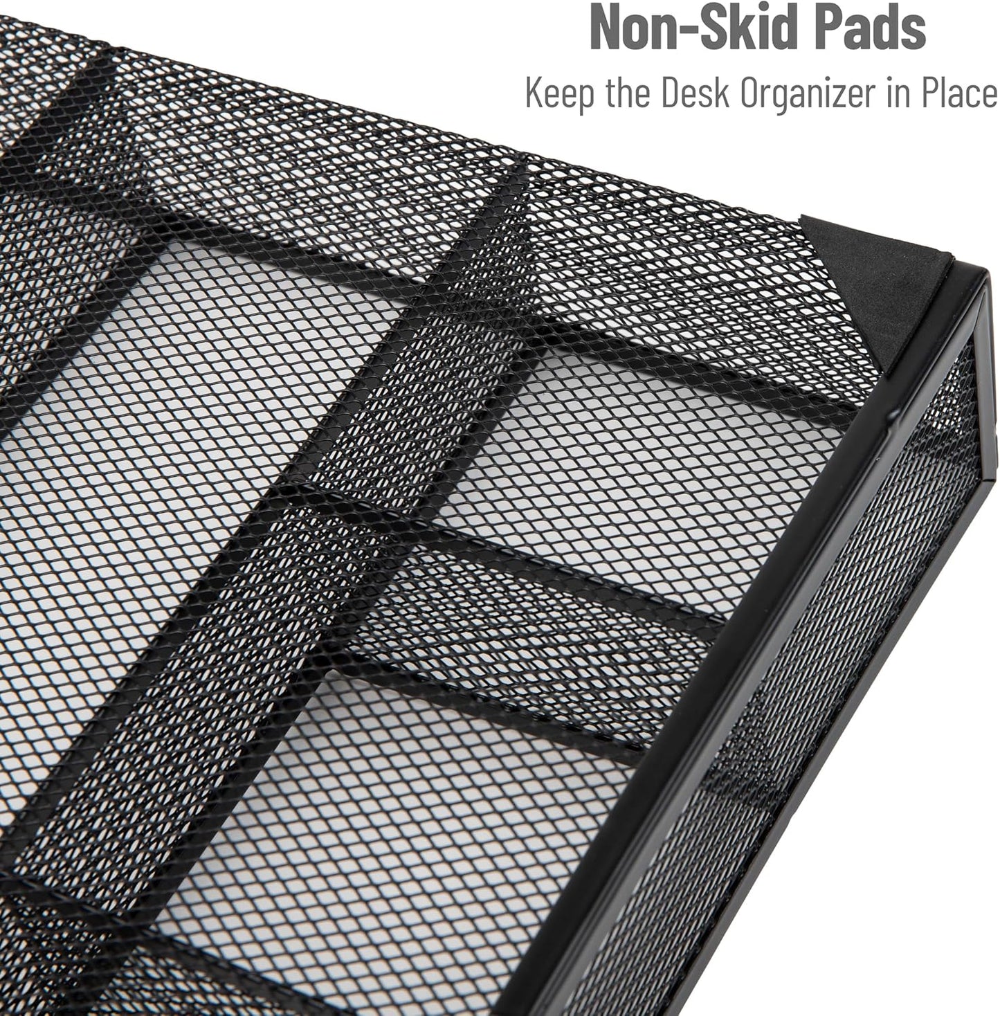 Mind Reader Drawer Organizer, Desk Org, Utensil Organizer, Office, Kitchen, Metal Mesh, 15"L x 12"W x 2.25"H, Set of 2, Black